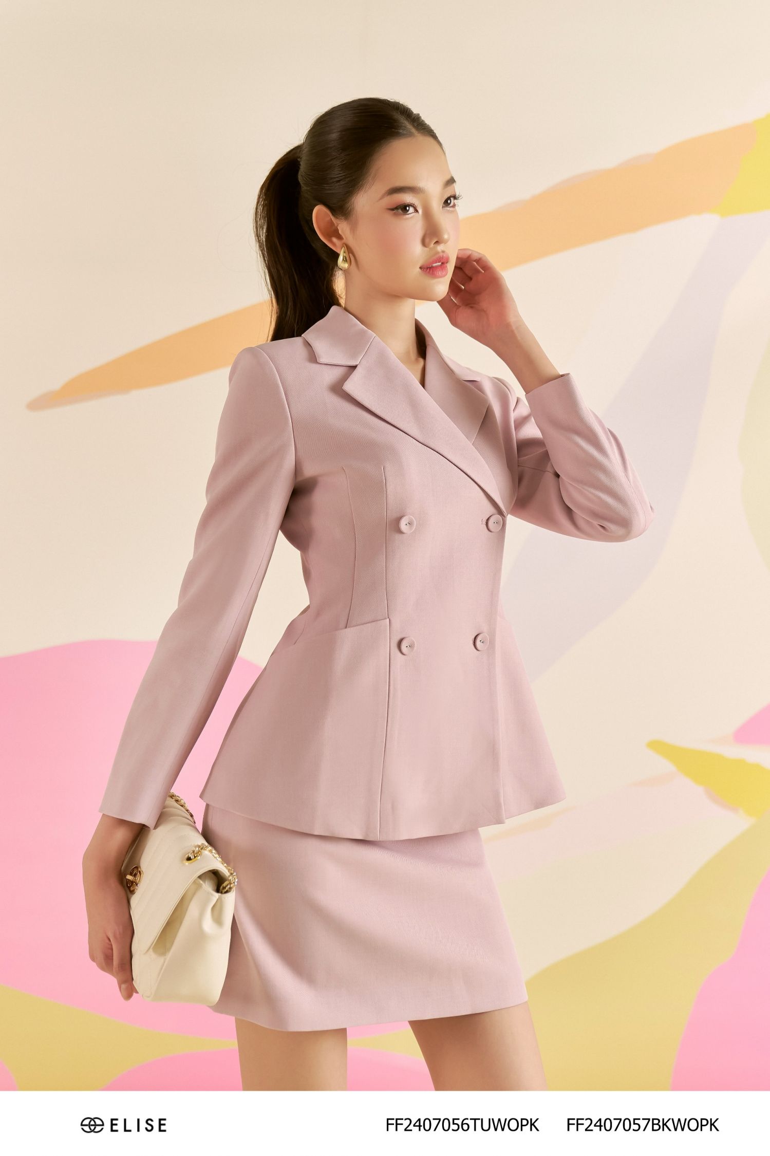 VEST HỒNG TÍM DÀI ỐP TÚI CHÉO