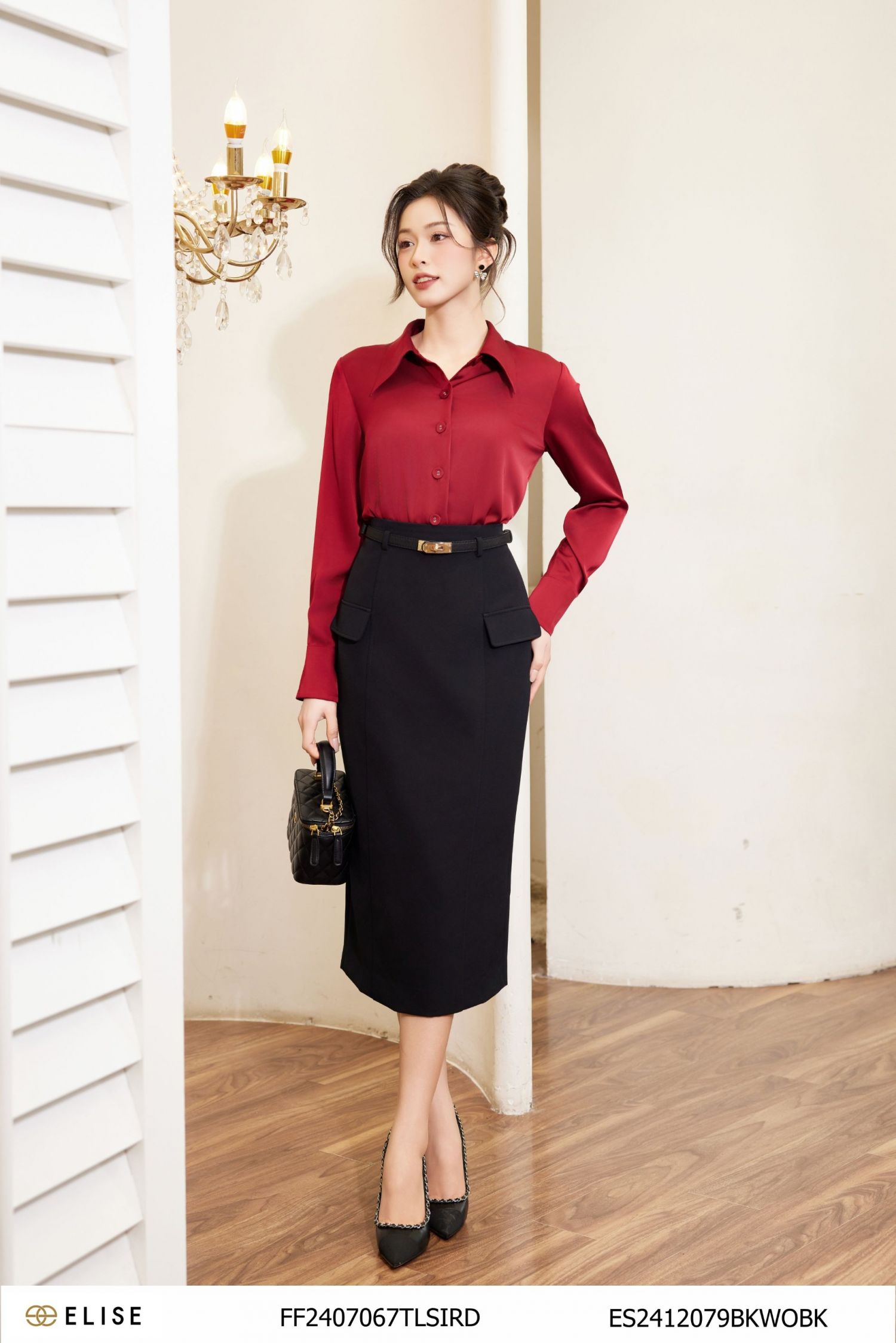 JUPE ĐEN BỔ CÚP ỐP NẮP TÚI