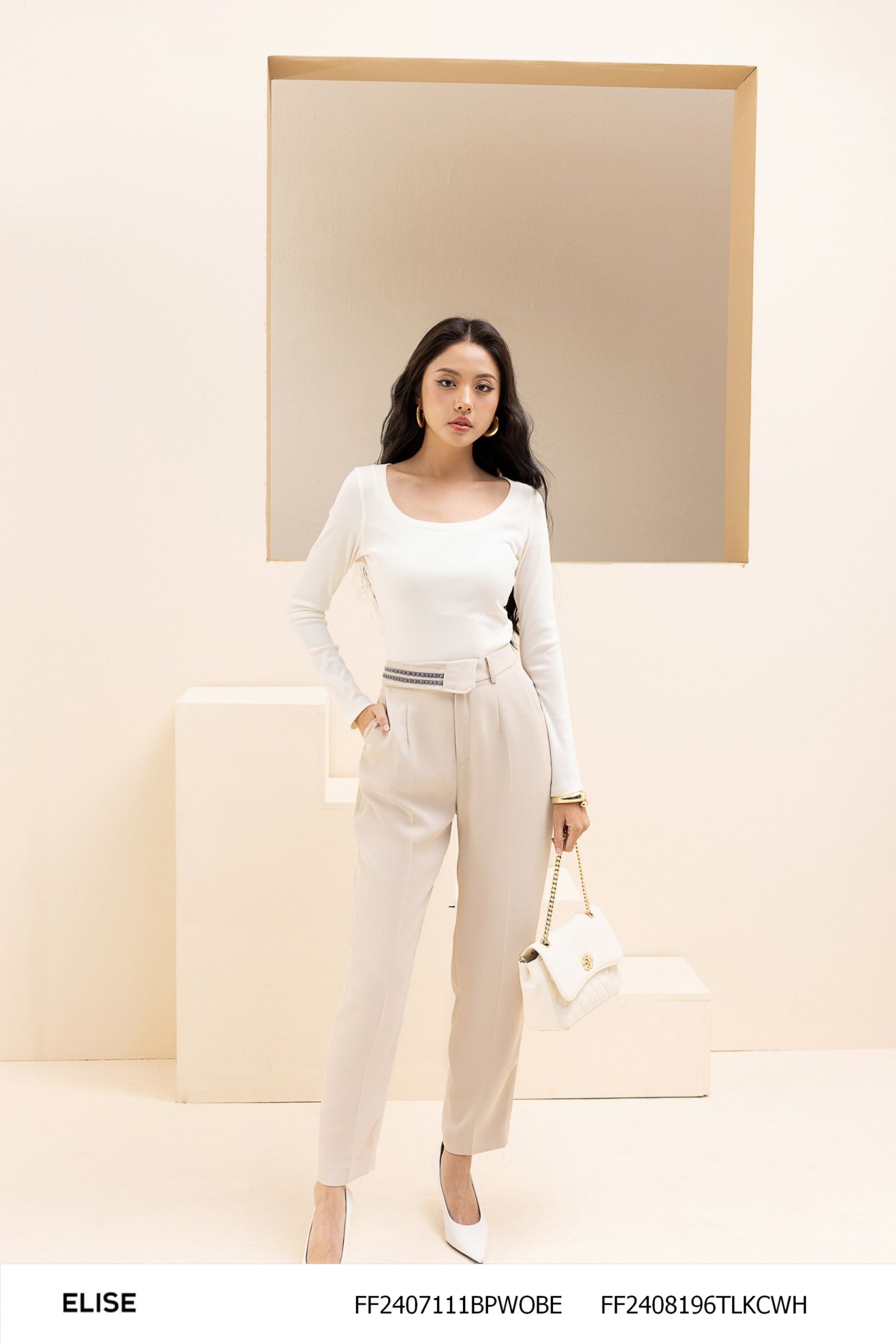 QUẦN BE NHẠT CẠP LẬT PHỐI NHUNG