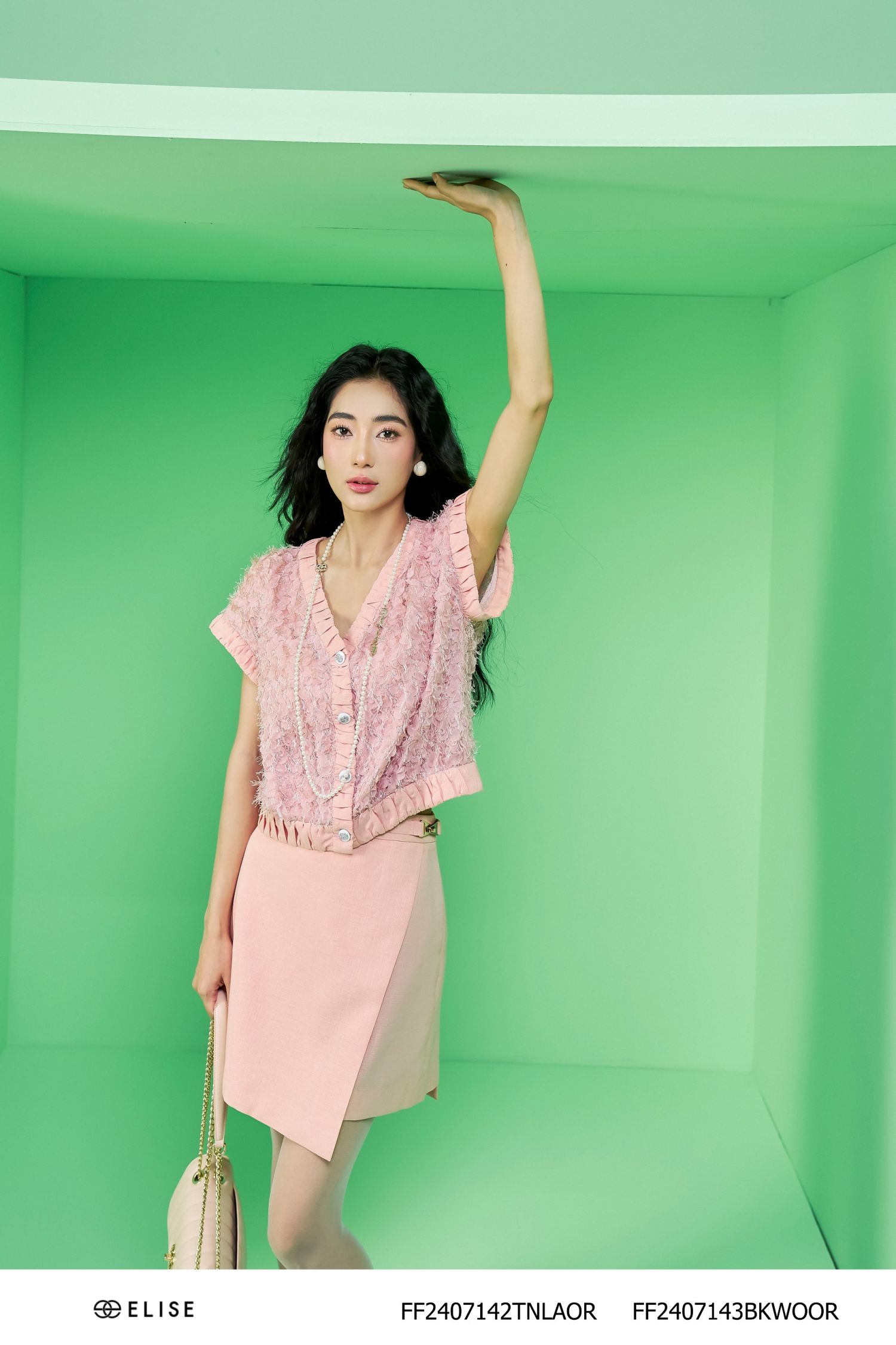 ÁO REN SỢI LƯỚI NỔI CAM HỒNG VIỀN NHÚN