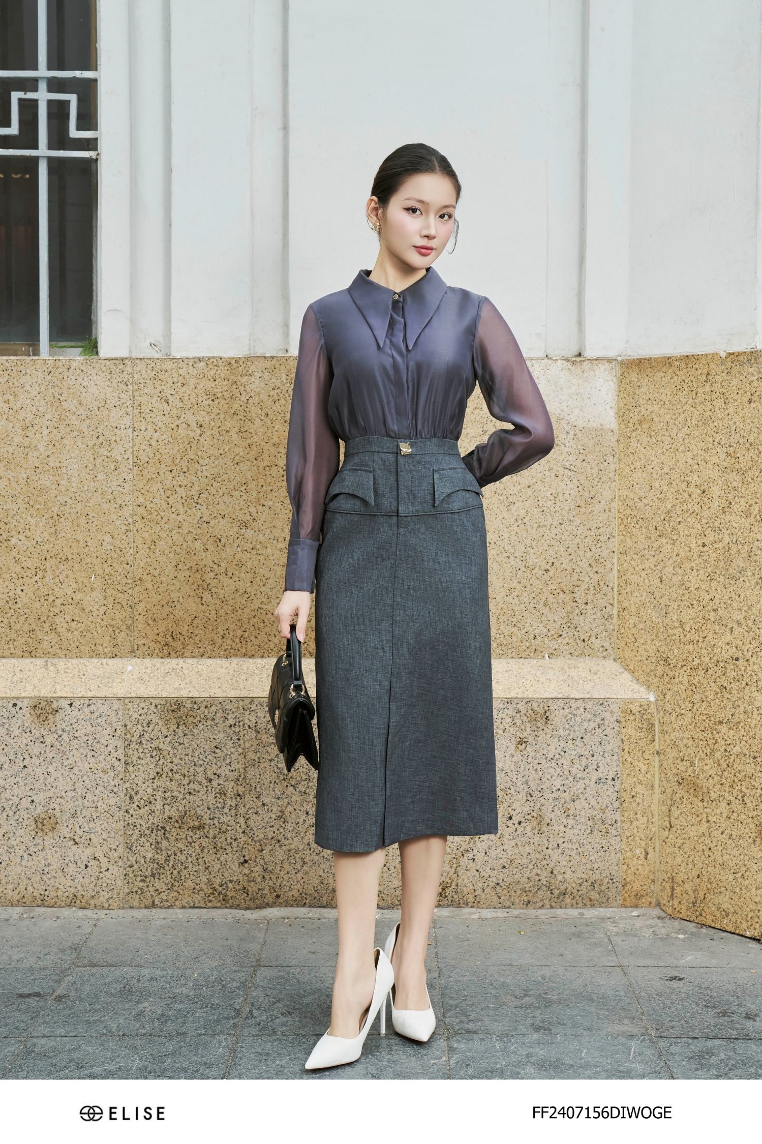 ĐẦM TWEED PHỐI TƠ XANH CỔ NHỌN