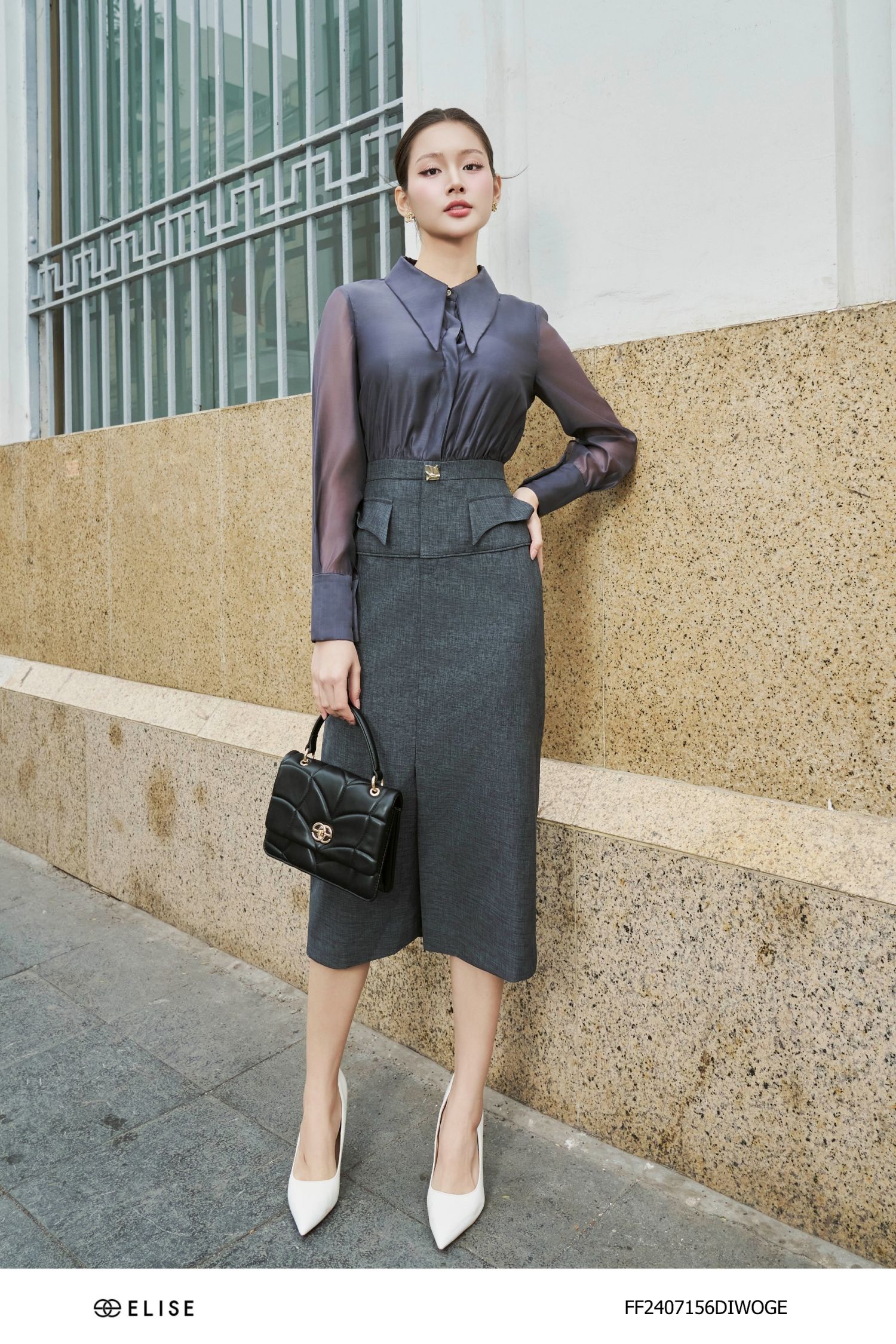 ĐẦM TWEED PHỐI TƠ XANH CỔ NHỌN