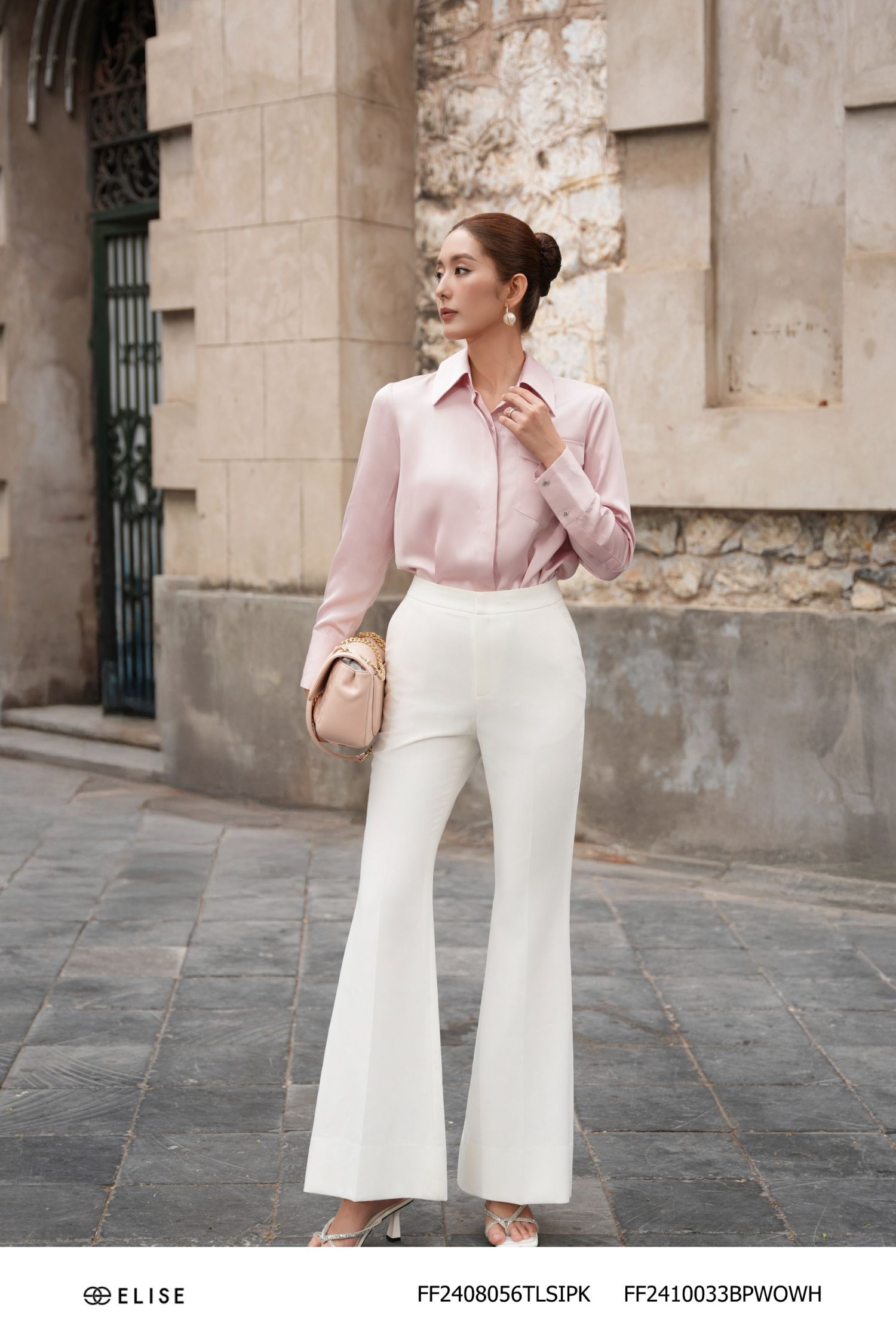SM LỤA HỒNG CỔ ĐỨC TÚI NGỰC