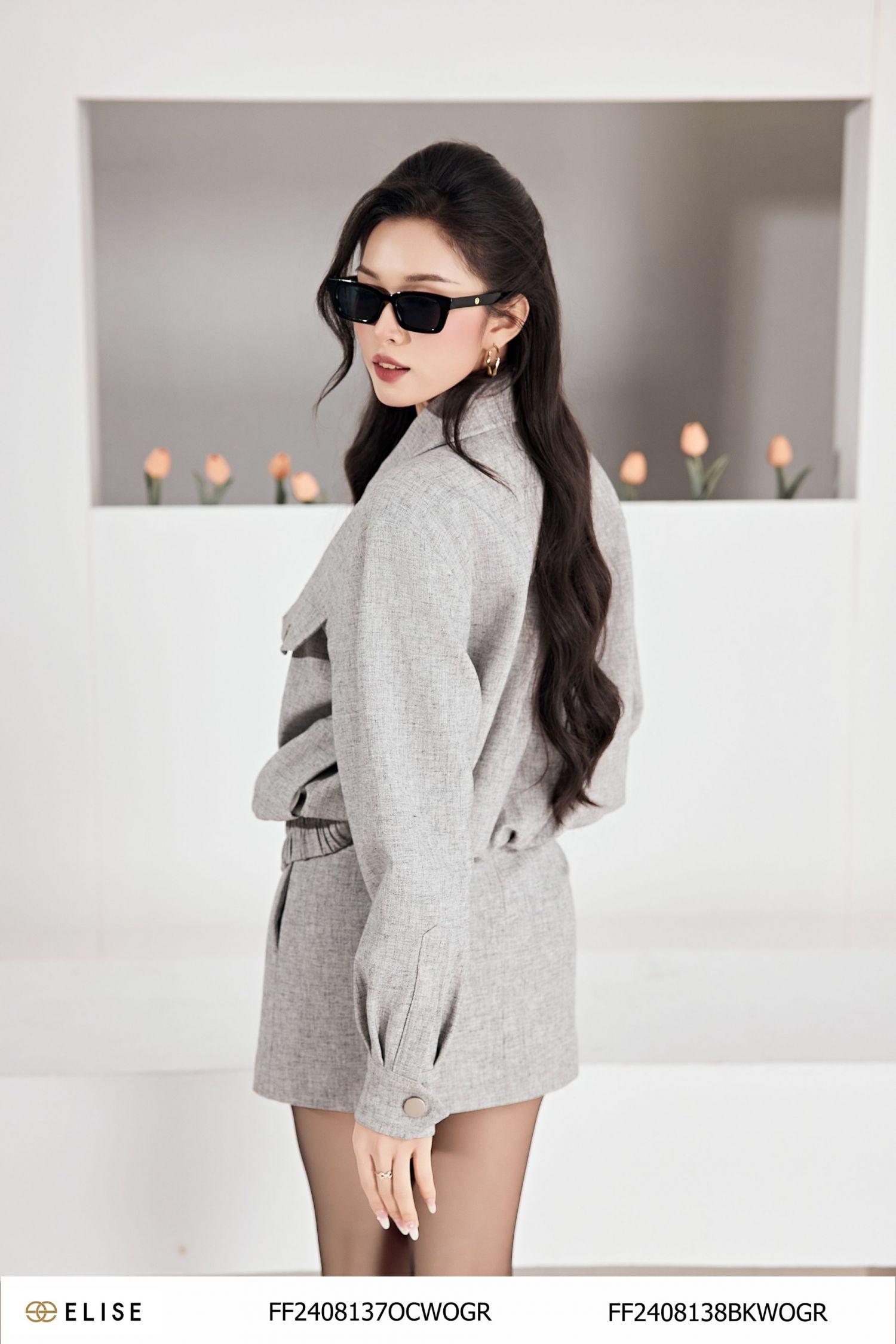 JUPE NGẮN XƯỚC GHI TÚI DỌC