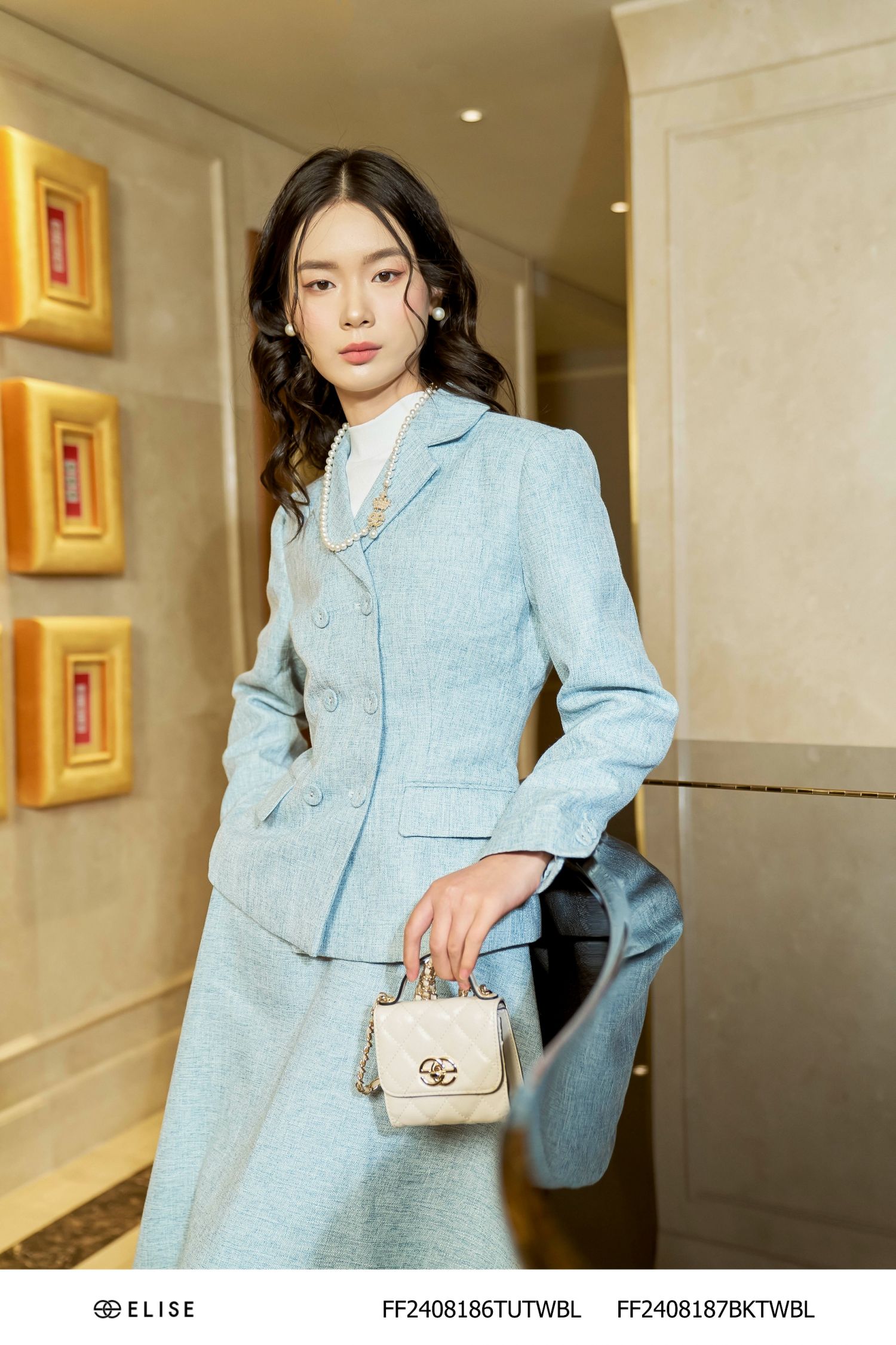 VEST TWEED SỢI XANH CƠI TÚI NGỰC