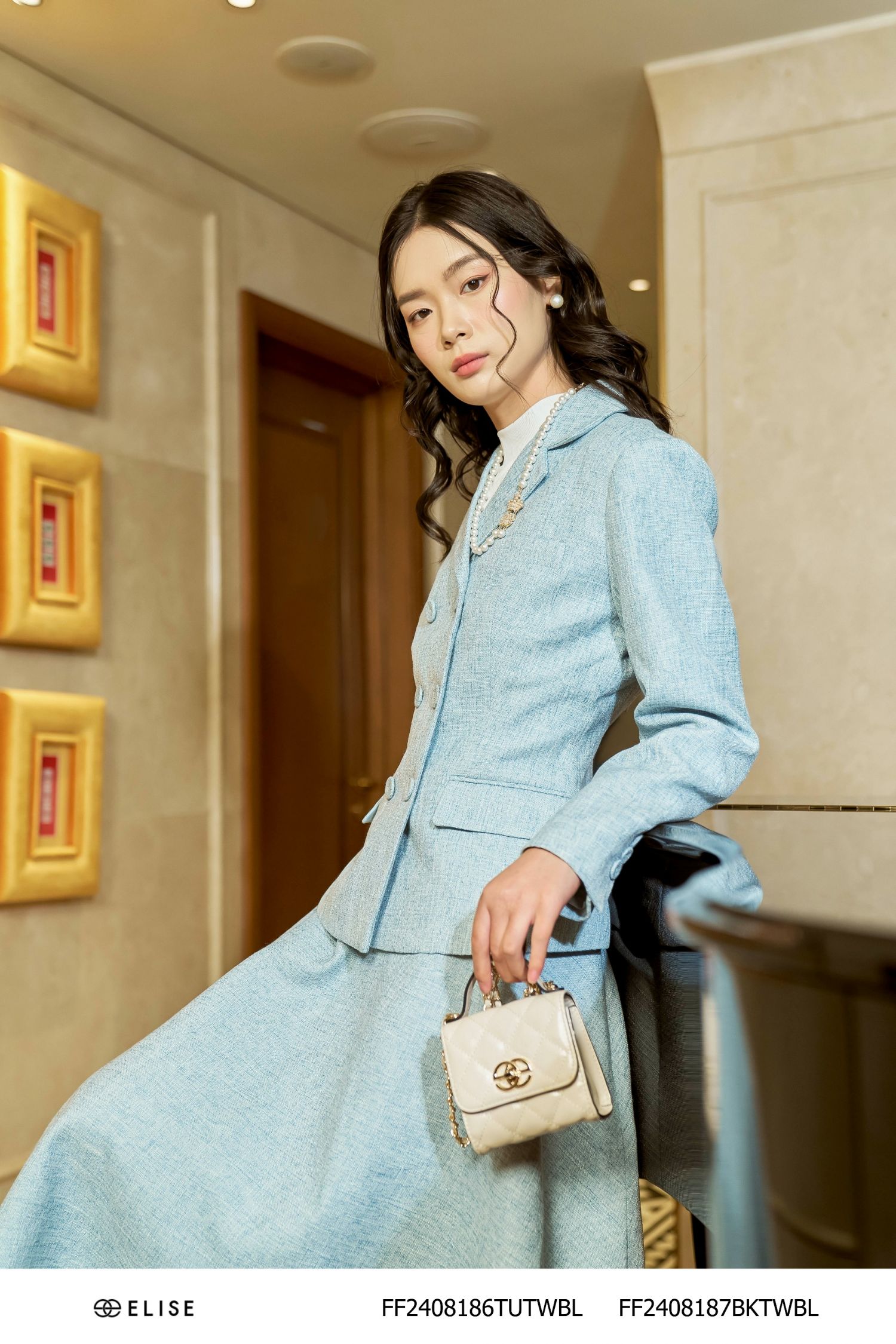 VEST TWEED SỢI XANH CƠI TÚI NGỰC