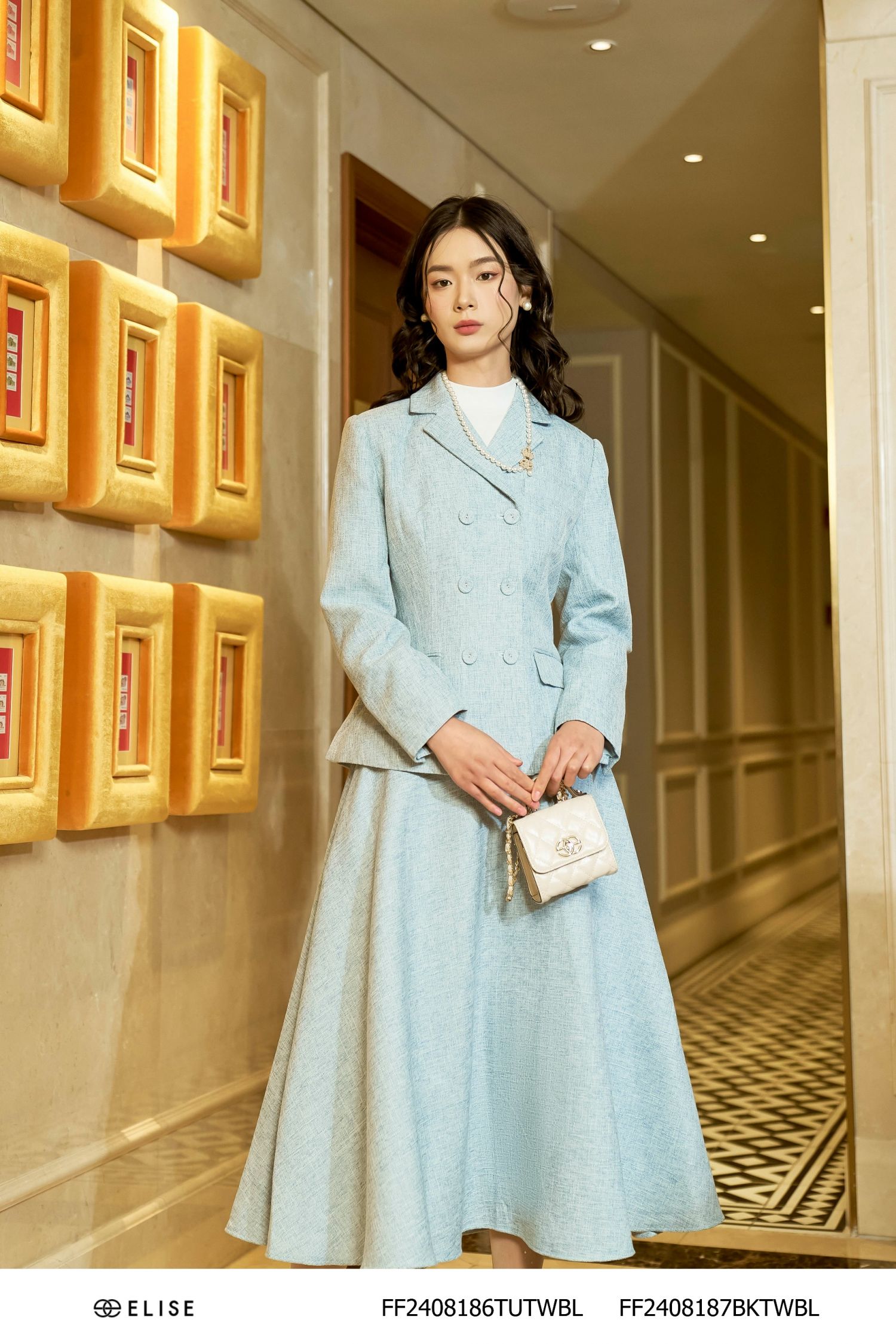 CV TWEED SỢI XANH TÚI DỌC