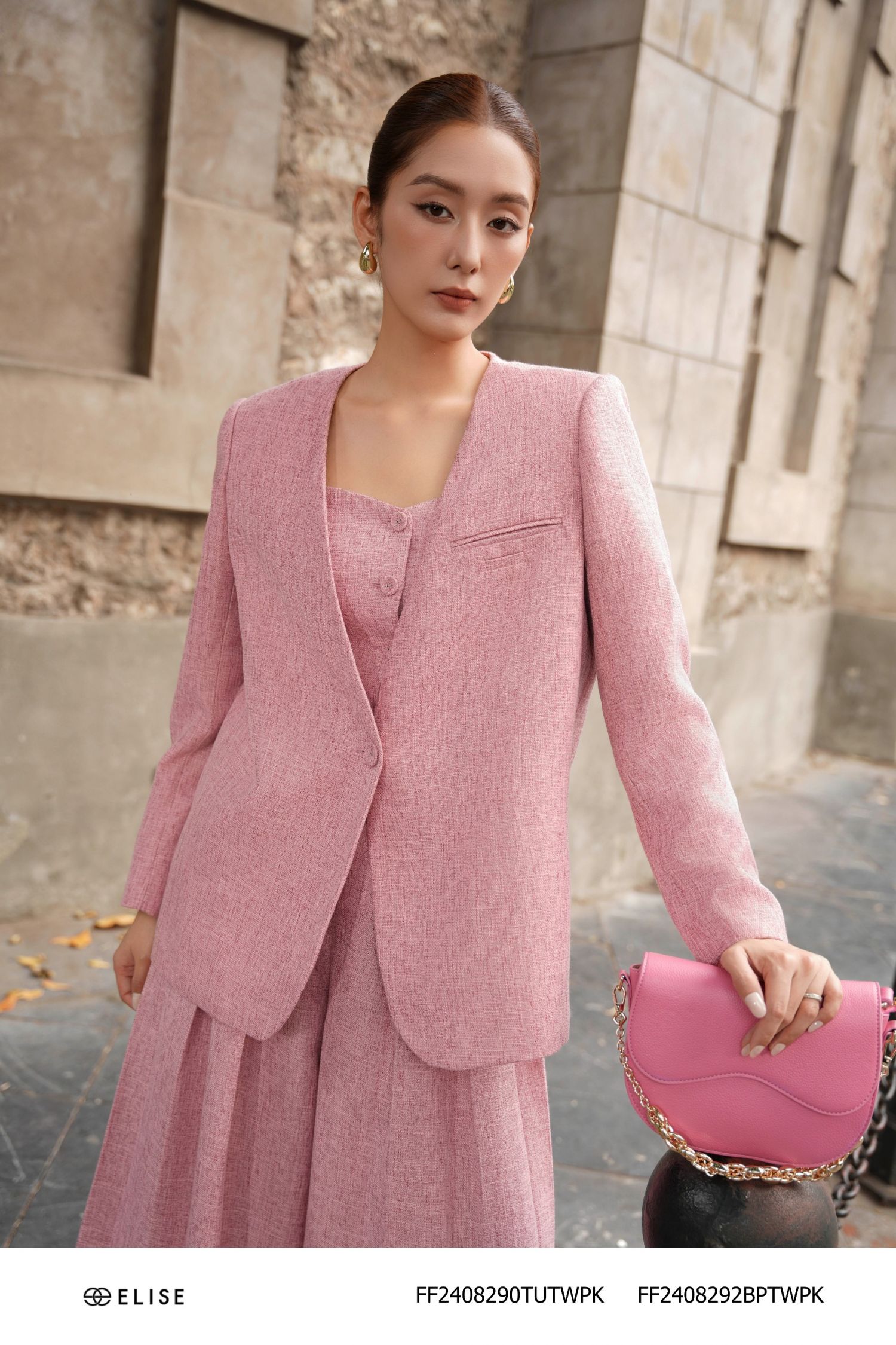 QUẦN SUÔNG TWEED HỒNG ĐẤT XẾP LY