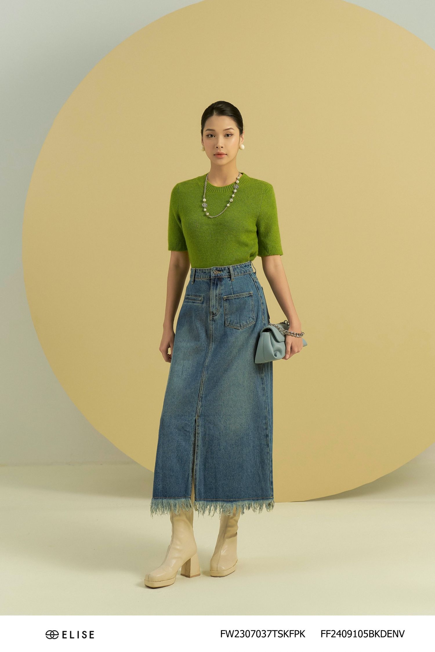 CHÂN VÁY JEANS XANH RUA GẤU