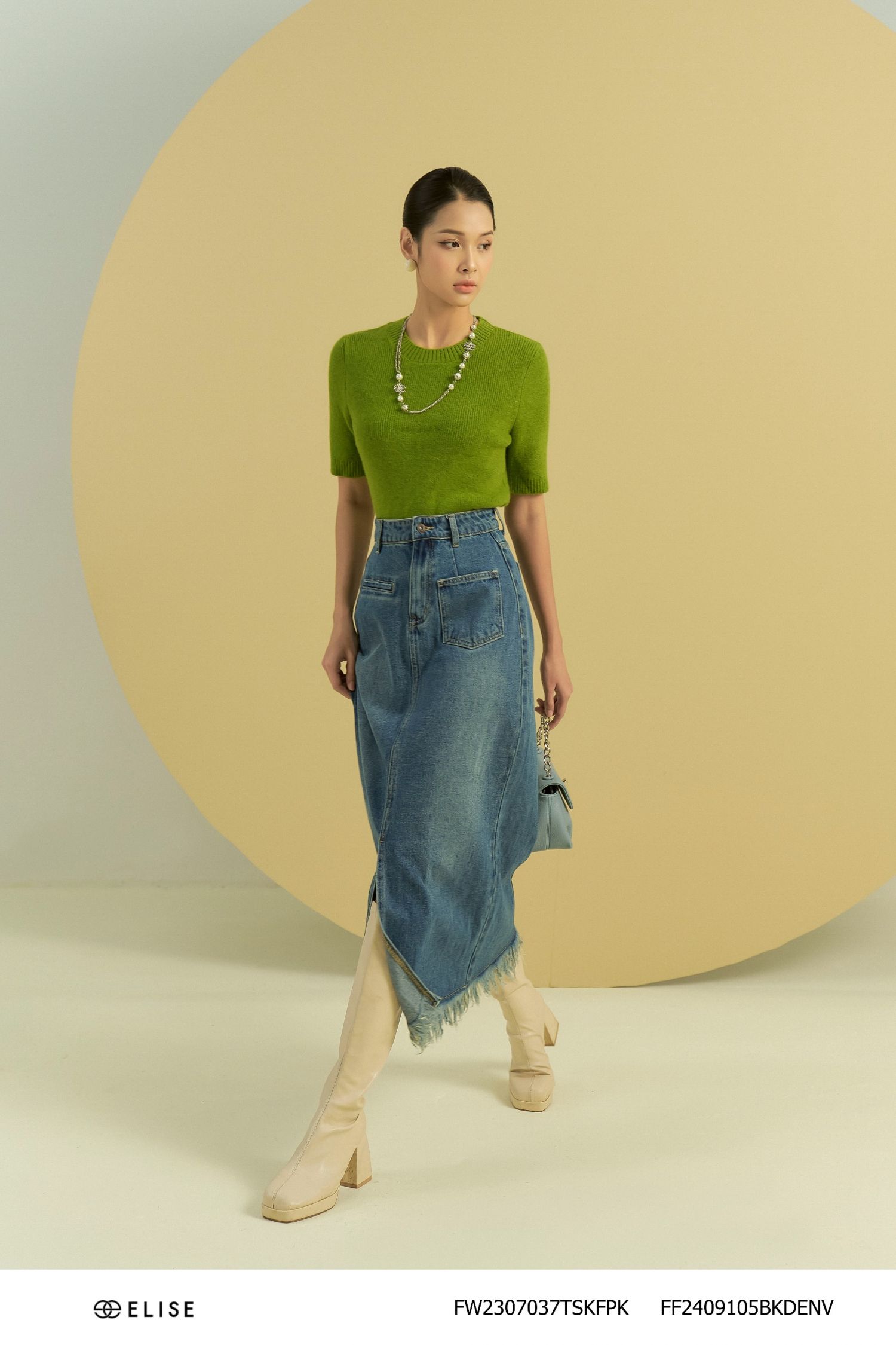 CHÂN VÁY JEANS XANH RUA GẤU