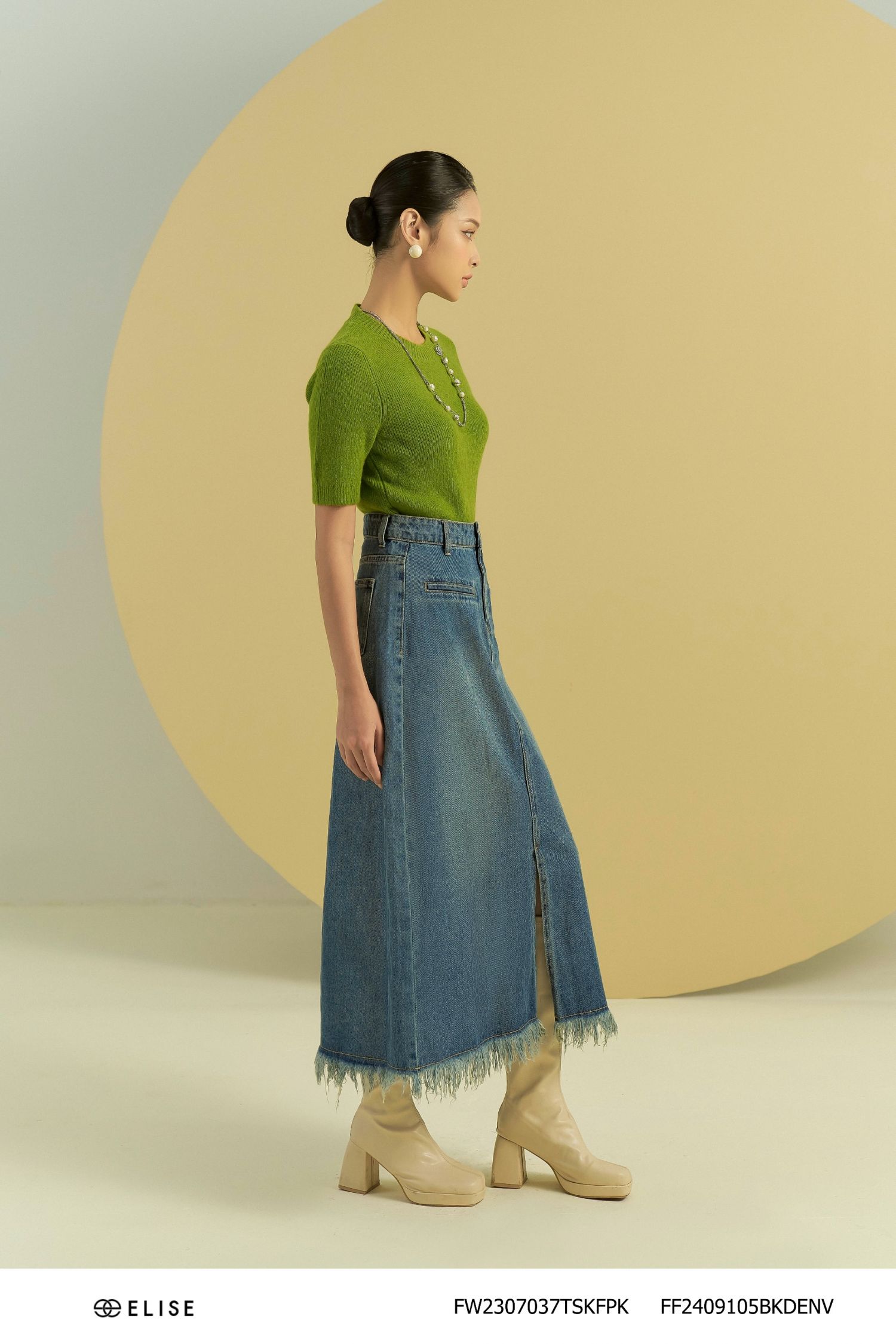 CHÂN VÁY JEANS XANH RUA GẤU