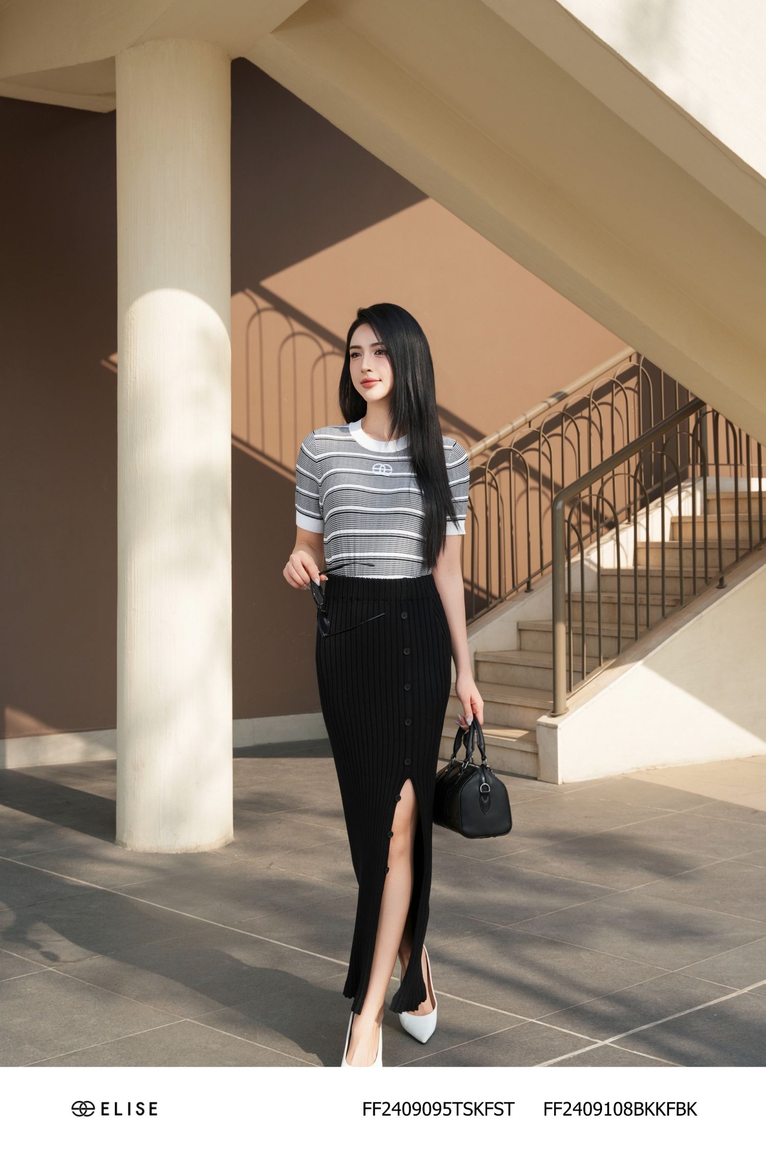 CHÂN VÁY LEN ĐEN XẺ BÊN