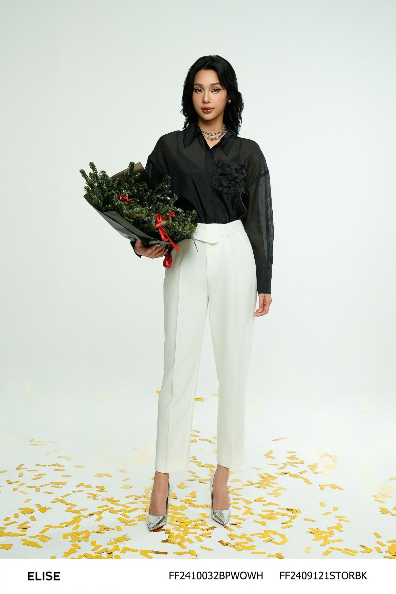 SET SM TƠ ĐEN TÚI NGỰC ĐÍNH HOA