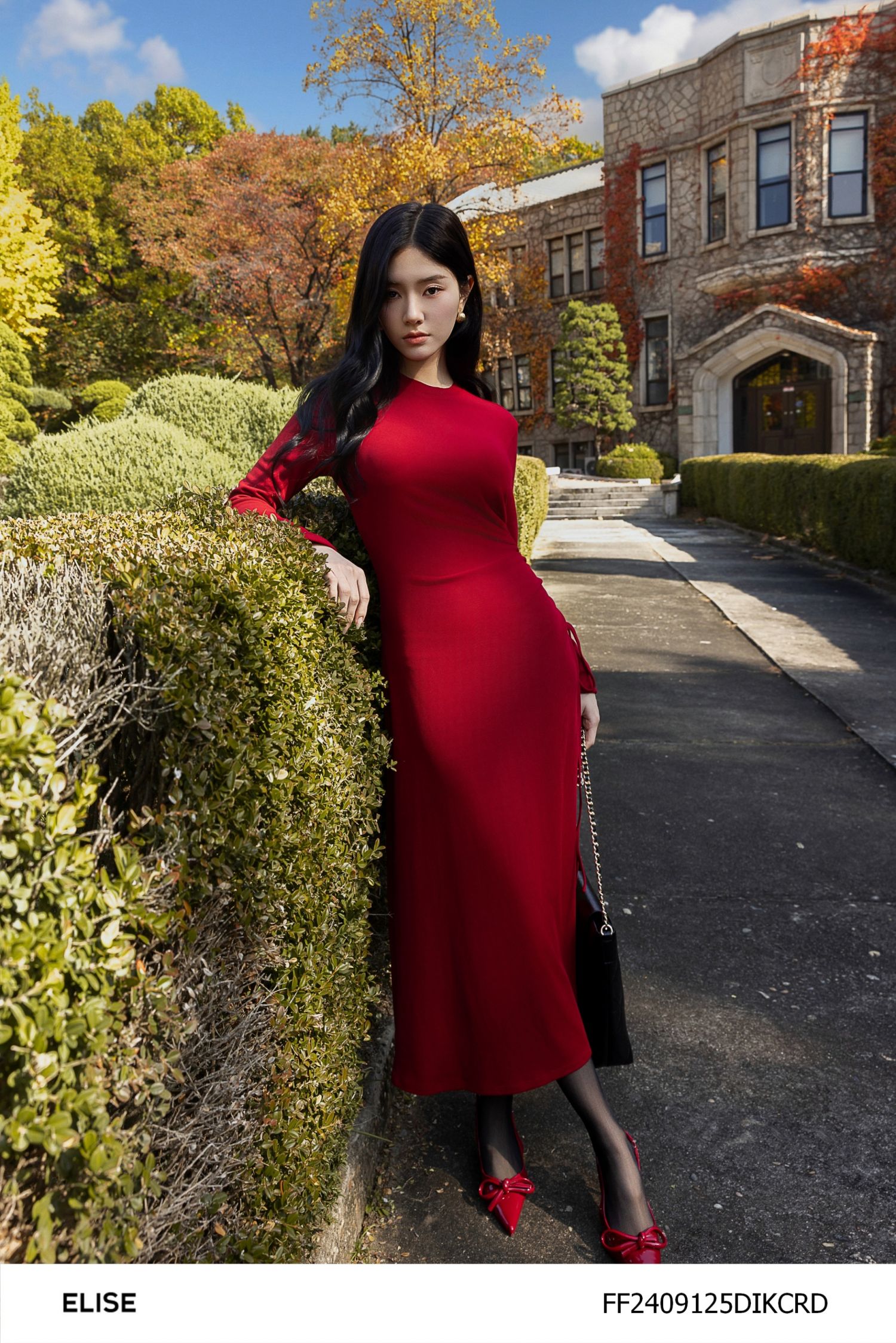 ĐẦM LEN ĐỎ RÚT EO