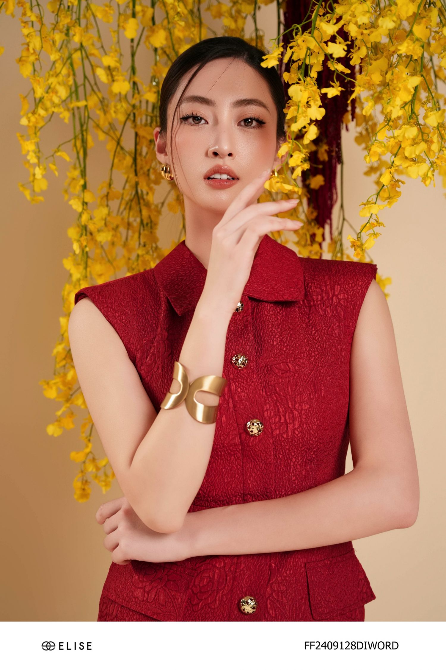 ĐẦM XỐP HOA ĐỎ CỔ ĐỨC ỐP NẮP TÚI