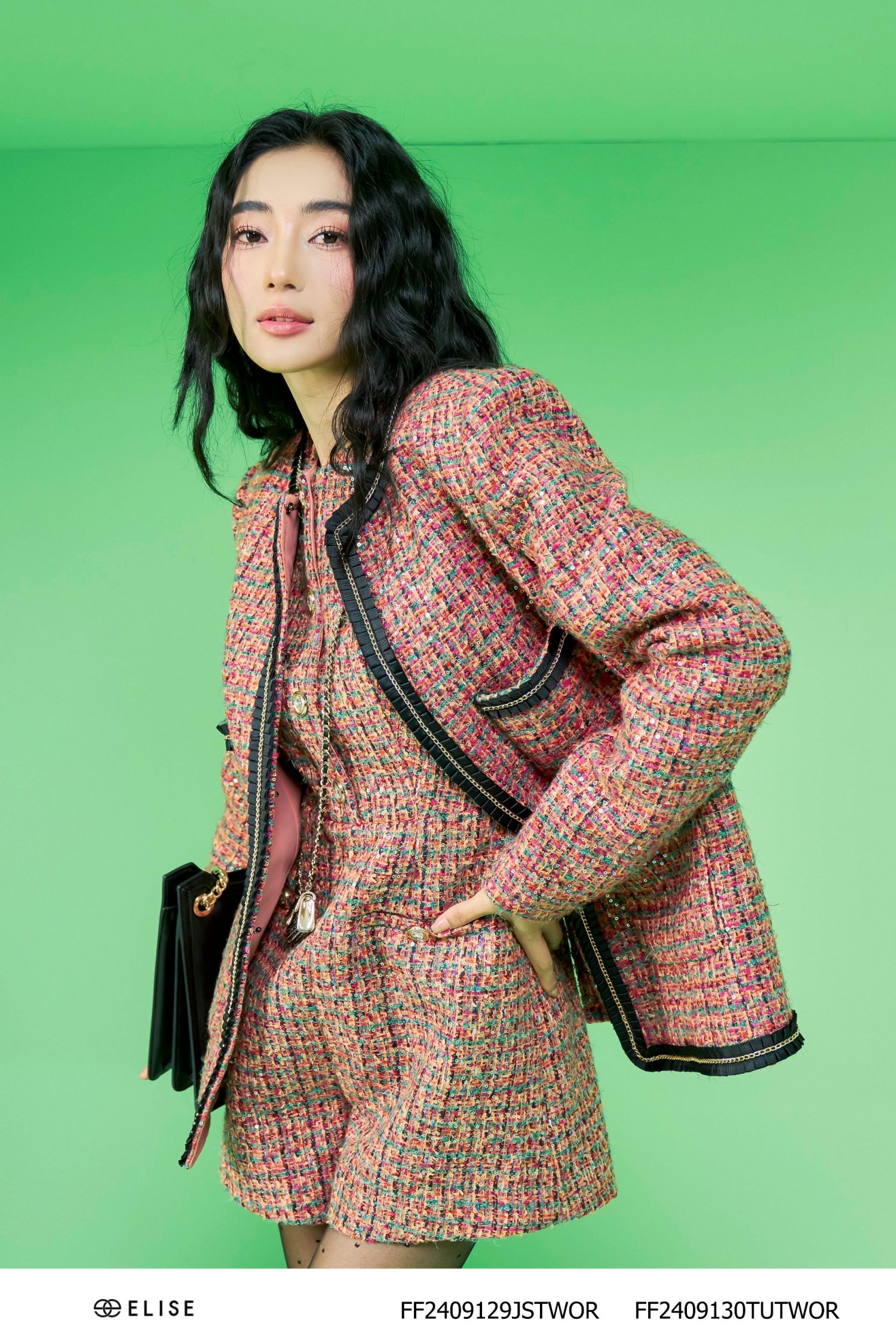 VEST TWEED CAM ĐẤT SỢI KIM SA VIỀN DÂY PK