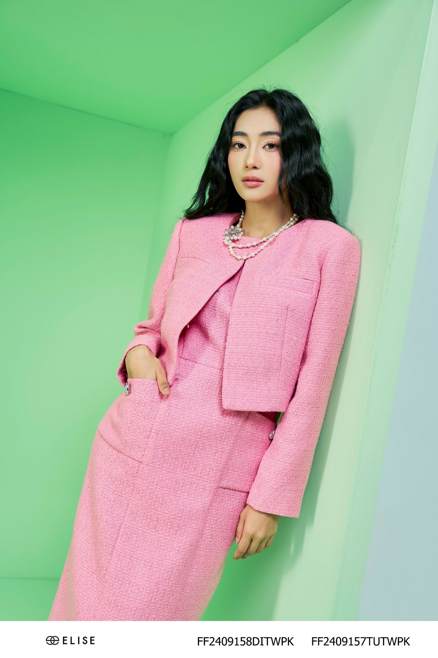 VEST LỬNG TWEED SỢI HỒNG