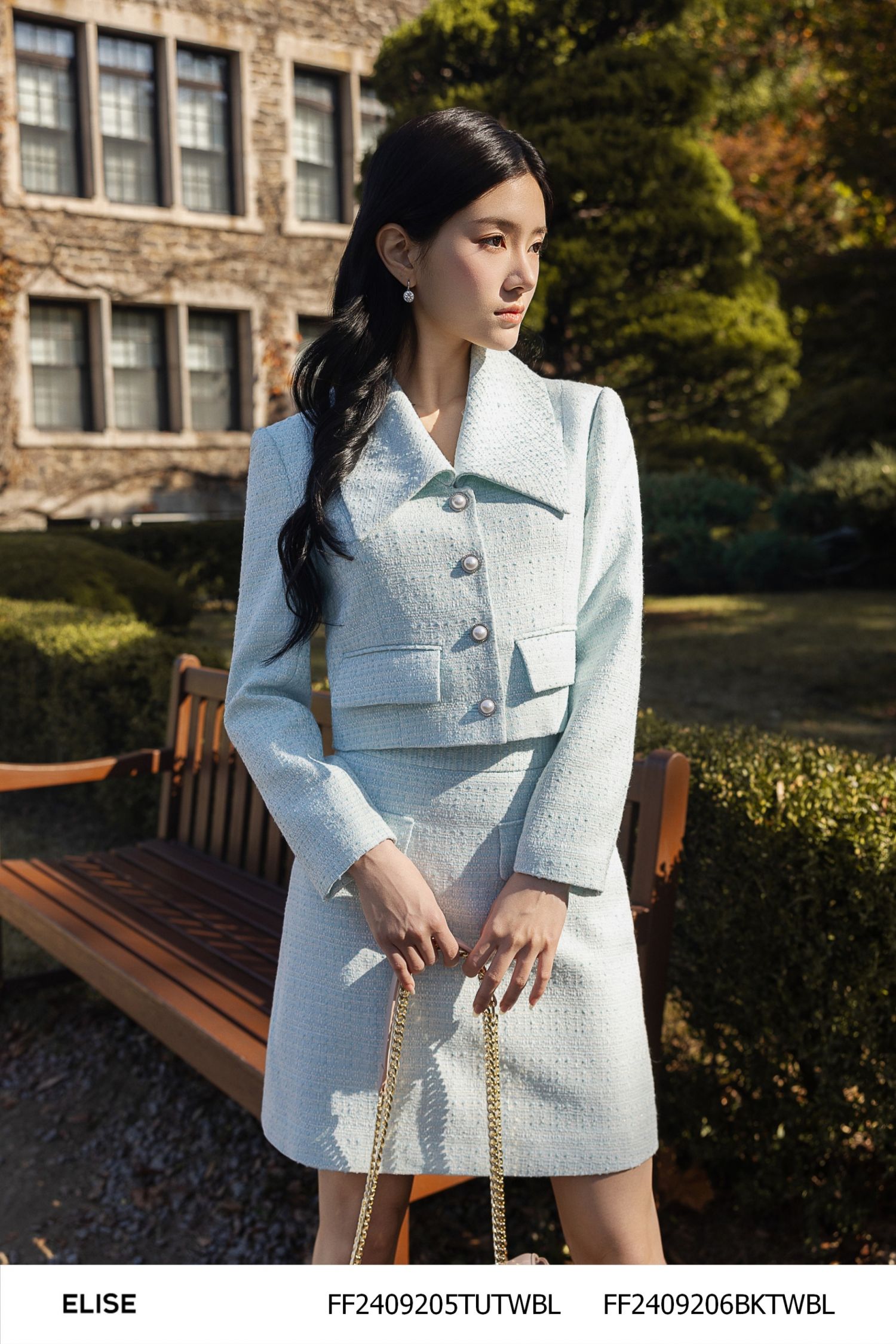 VEST LỬNG TWEED XANH TRẮNG KT