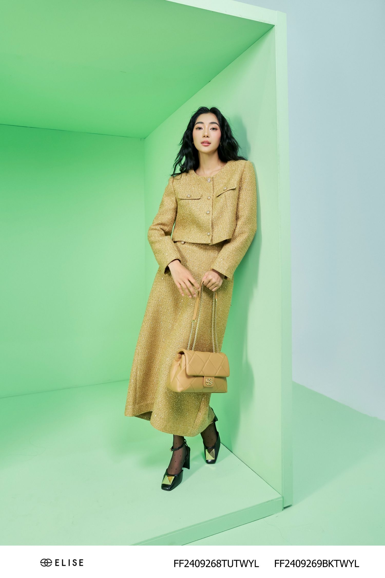 JUPE BÚT CHÌ DẠ TWEED KT VÀNG