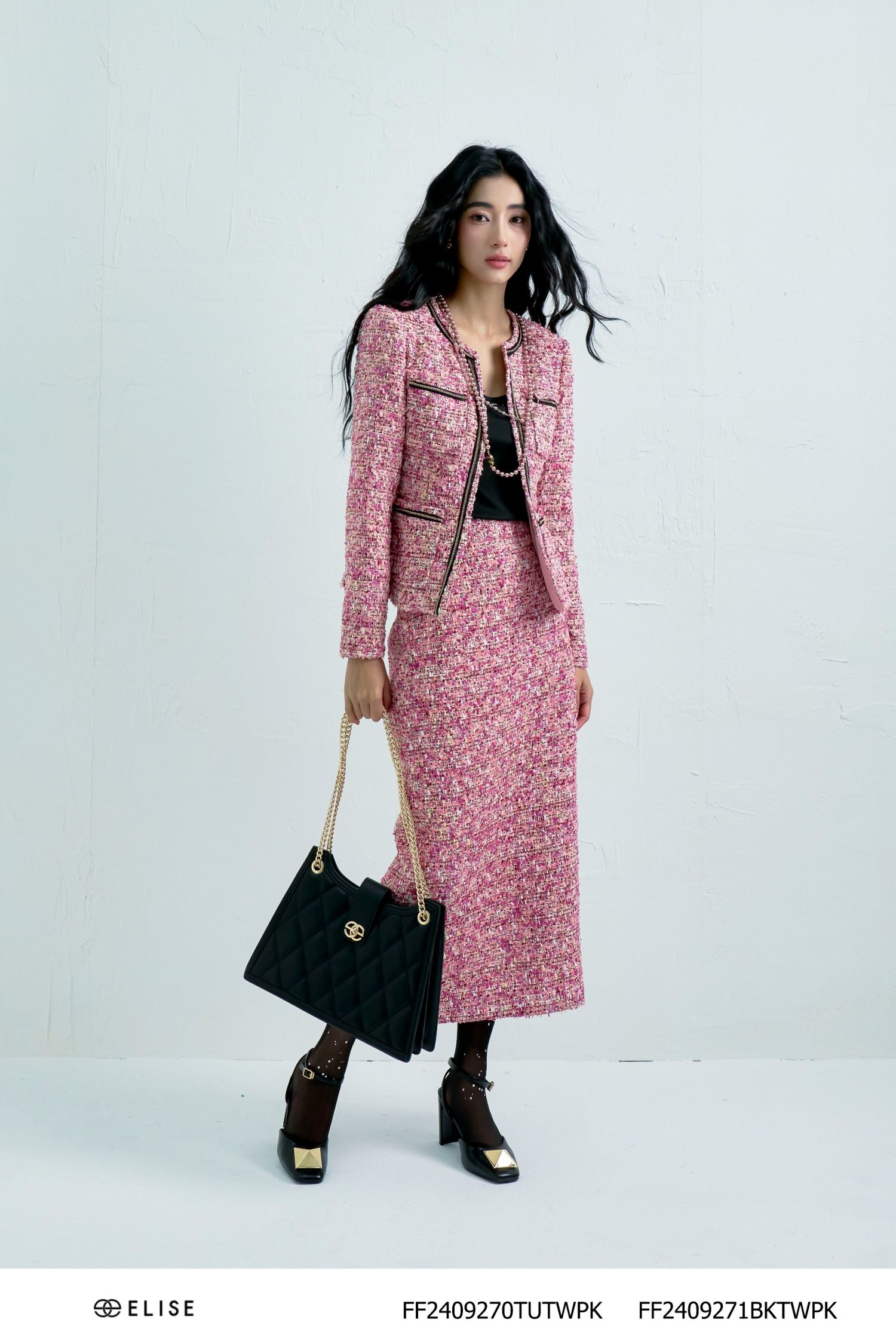 JUPE BÚT CHÌ DẠ TWEED SỢI HỒNG