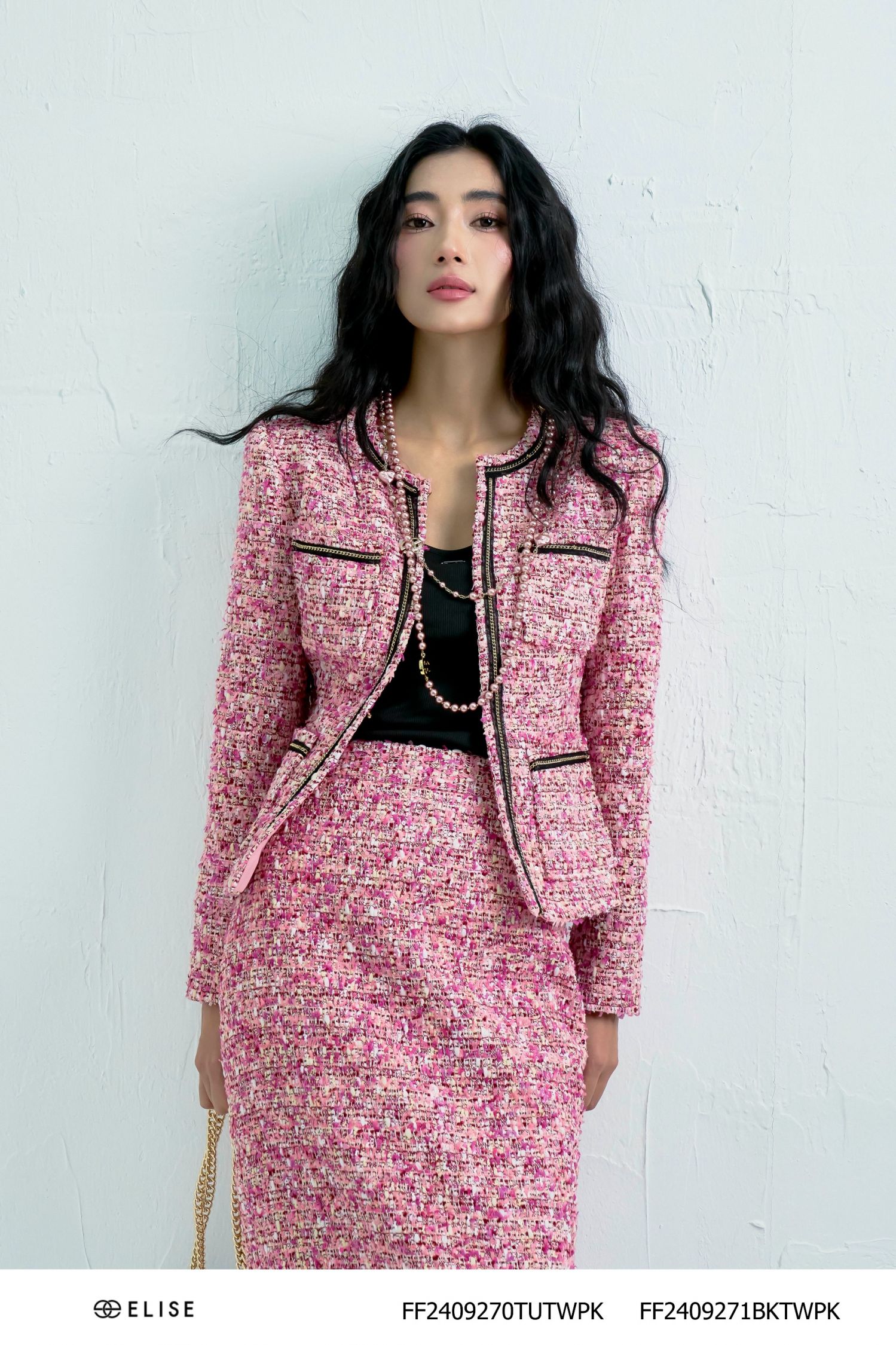 JUPE BÚT CHÌ DẠ TWEED SỢI HỒNG