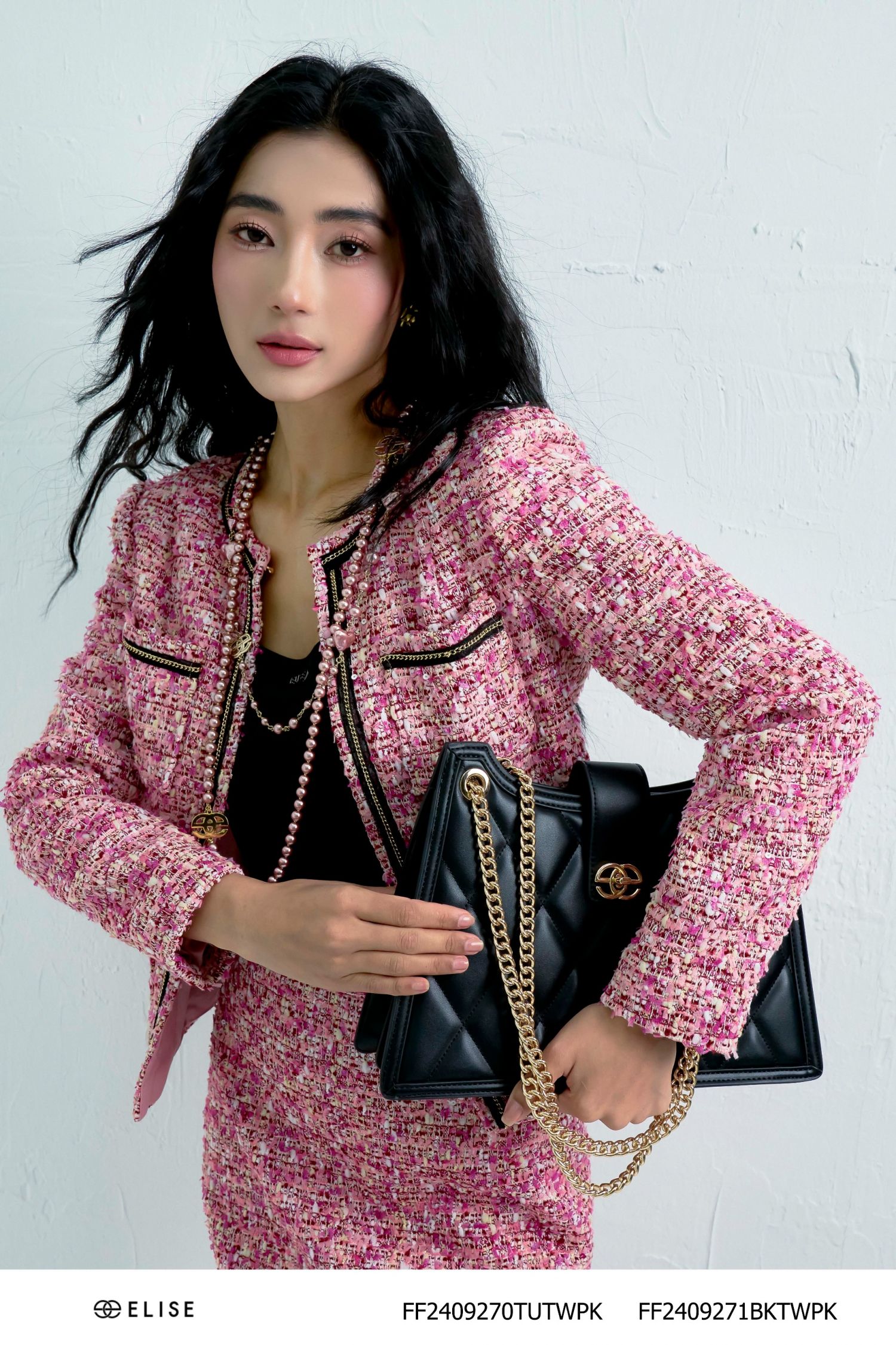 JUPE BÚT CHÌ DẠ TWEED SỢI HỒNG