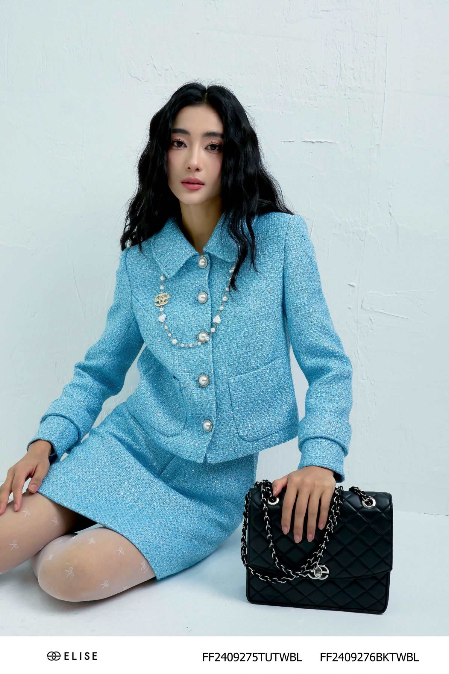 VEST TWEED XANH DA TRỜI KT ĐAI TAY
