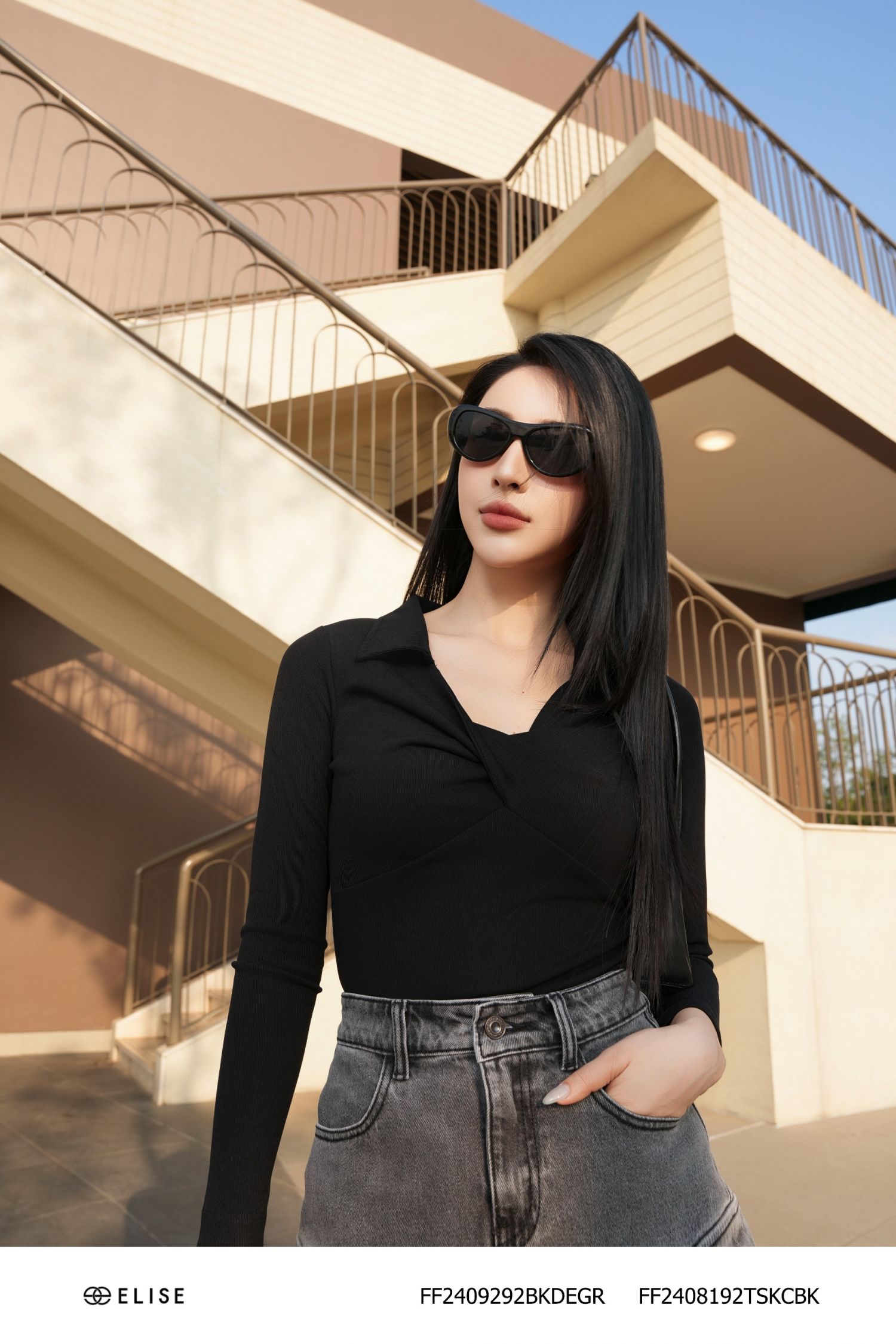 CHÂN VÁY JEANS XÁM TÚI ỐP