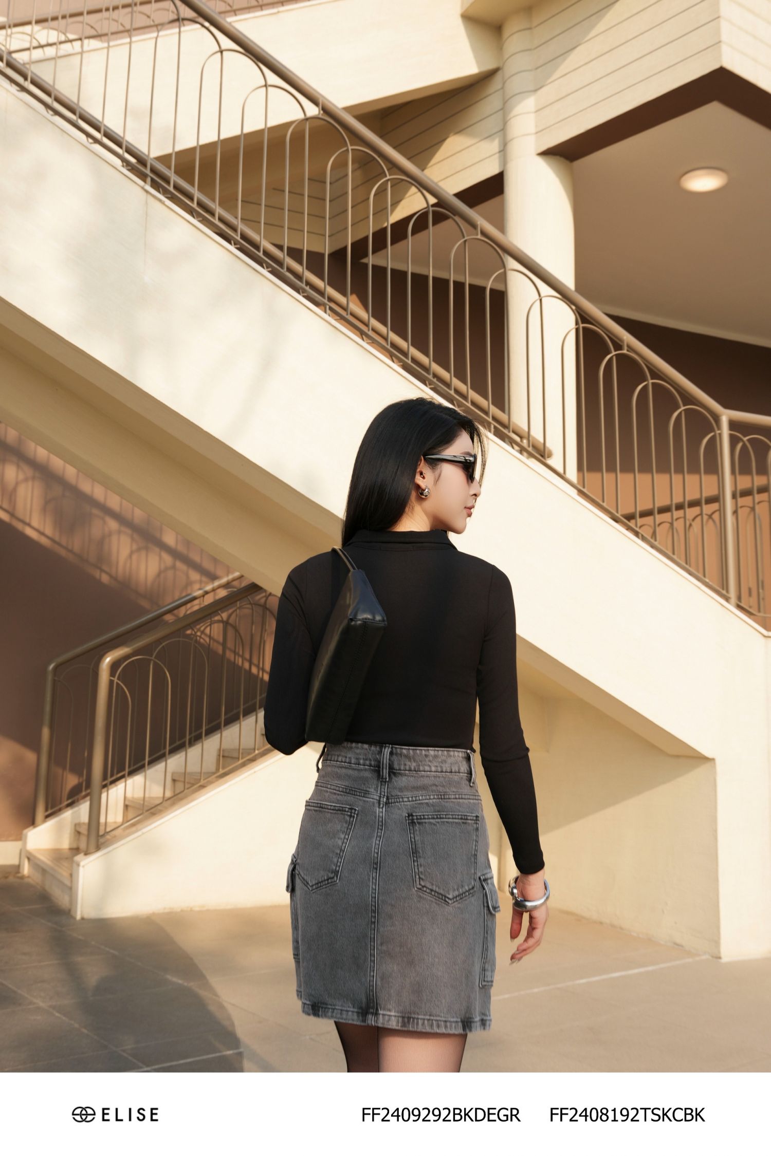 CHÂN VÁY JEANS XÁM TÚI ỐP