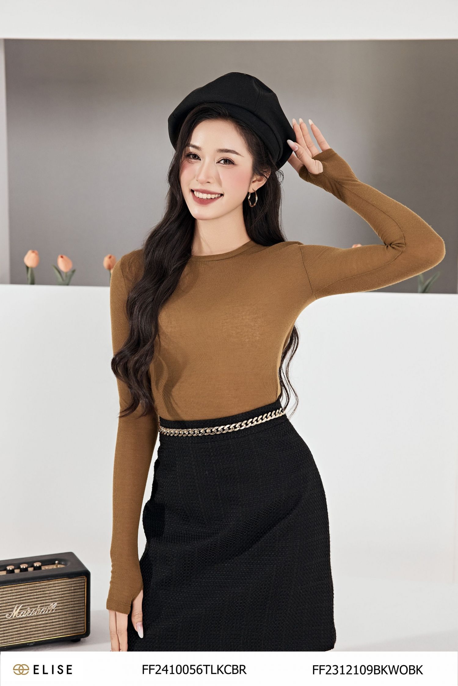 JUPE DẠ TWEED ĐEN CẠP XÍCH