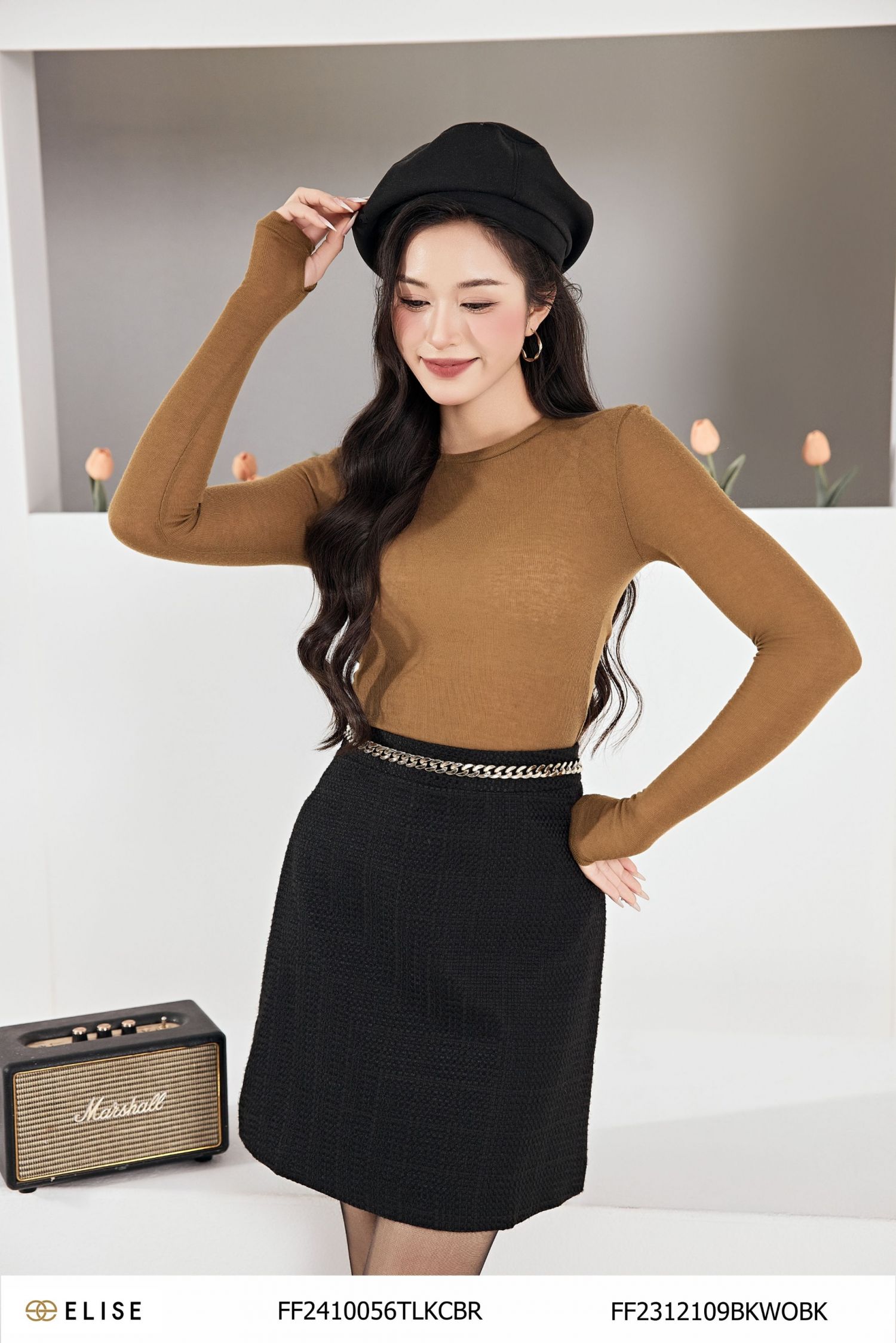 JUPE DẠ TWEED ĐEN CẠP XÍCH
