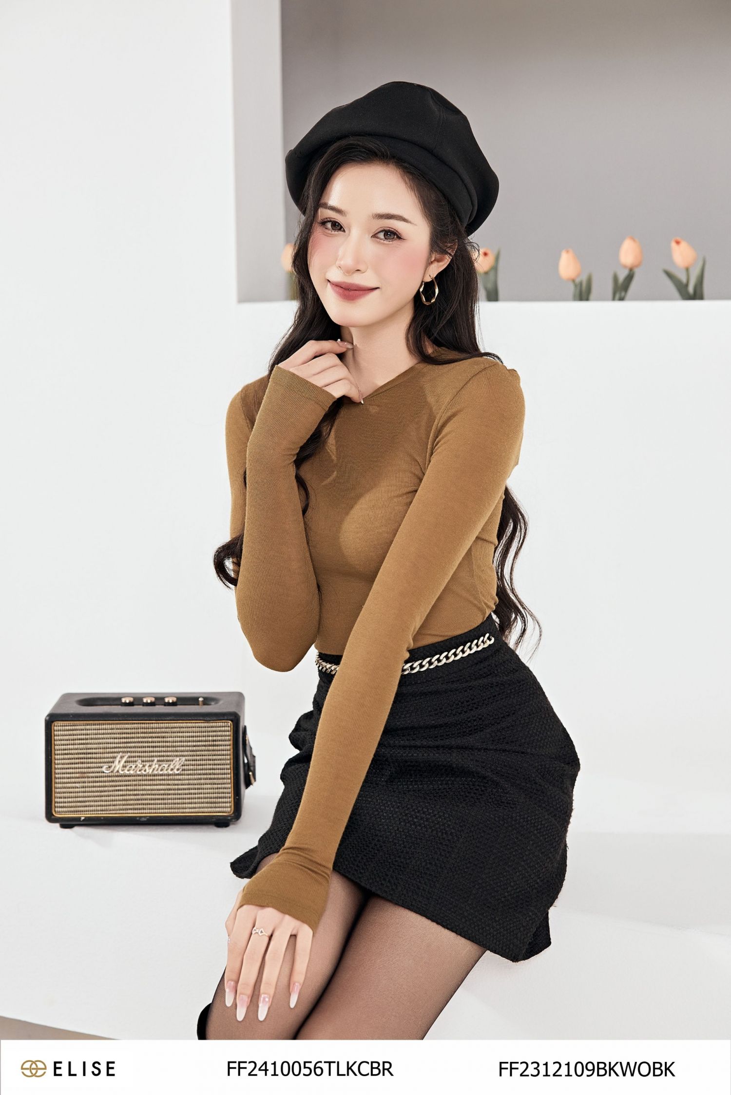 JUPE DẠ TWEED ĐEN CẠP XÍCH