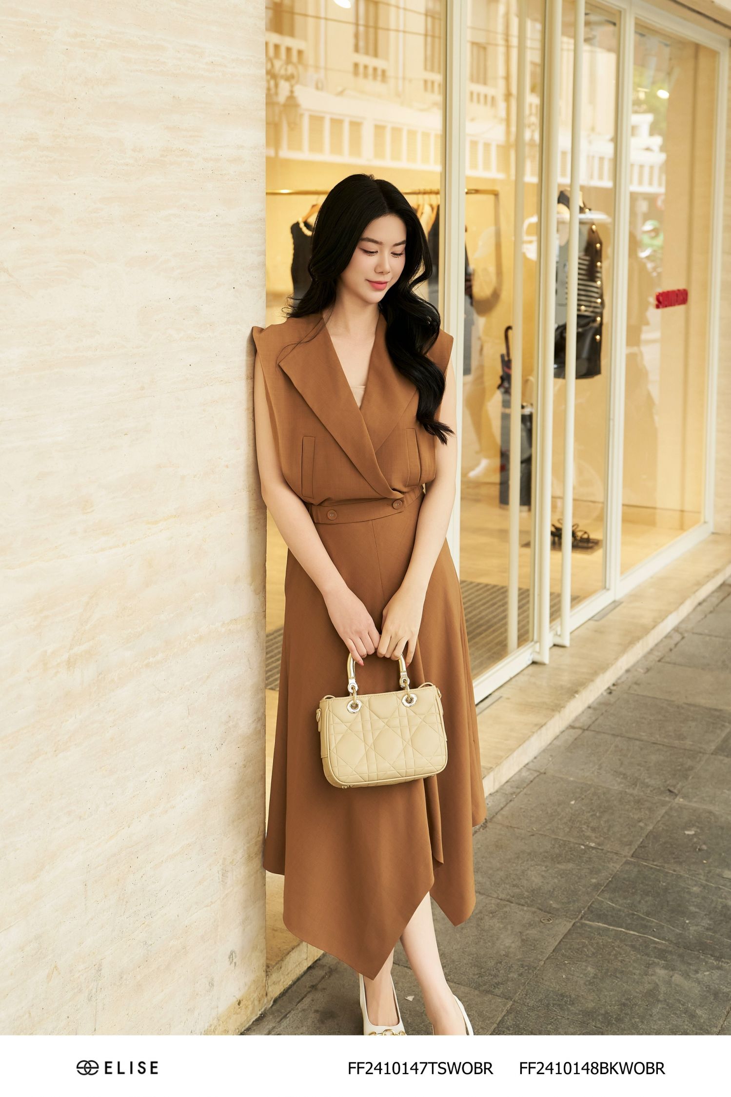 CHÂN VÁY NÂU CAN GIỮA VÁT GẤU