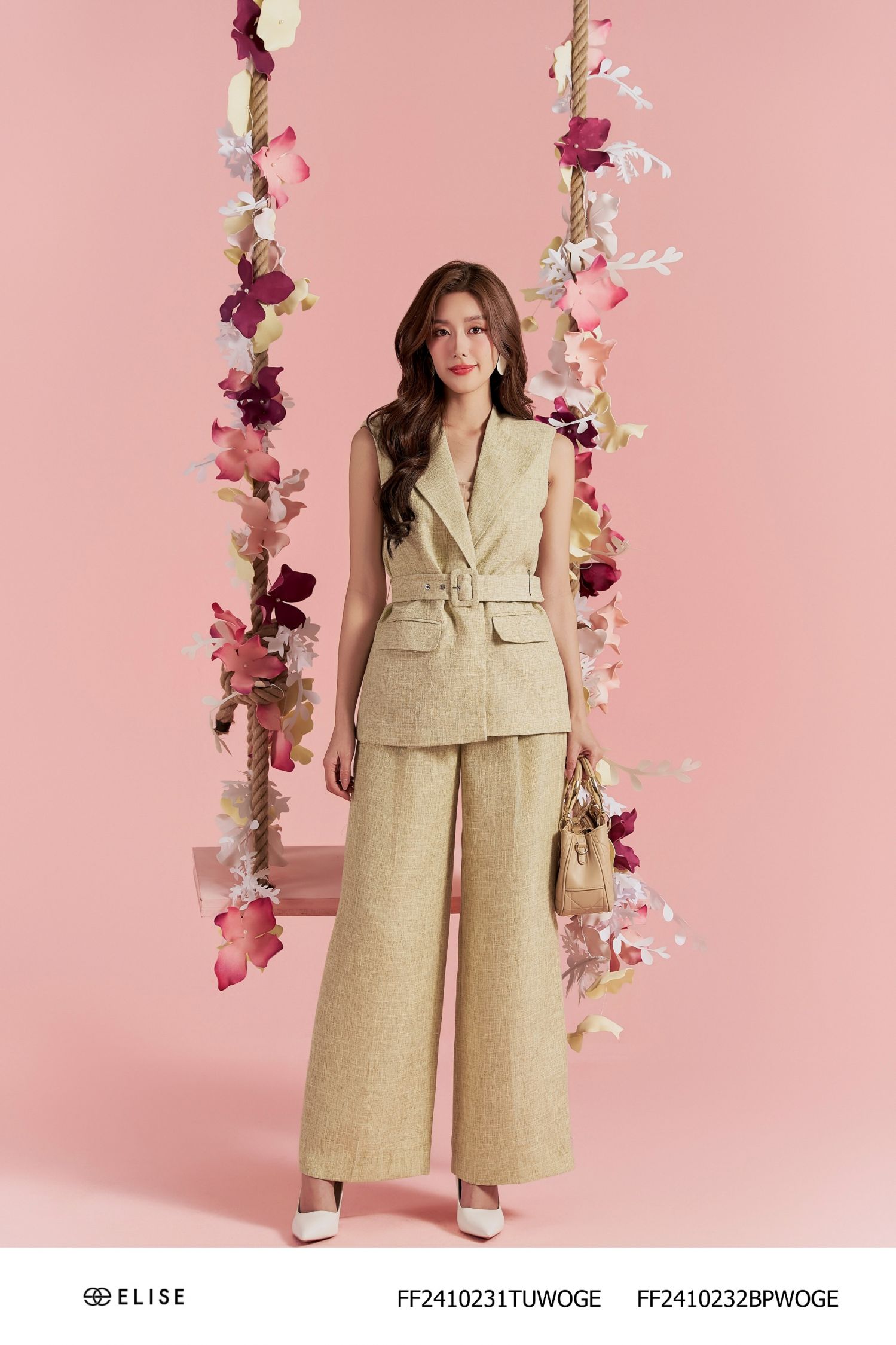 VEST SN SỢI XANH CỐM ĐAI EO
