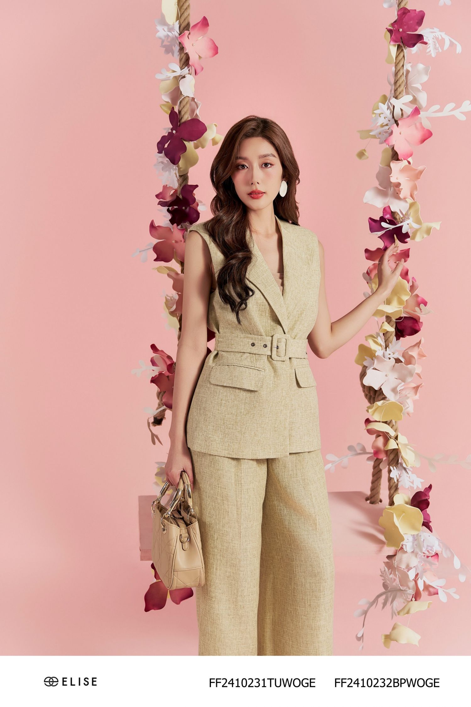 VEST SN SỢI XANH CỐM ĐAI EO