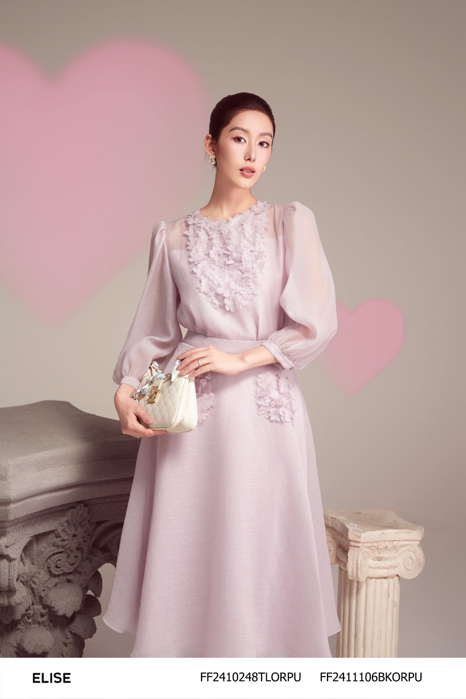 ÁO TƠ TÍM NHẠT ĐÍNH HOA NGỰC