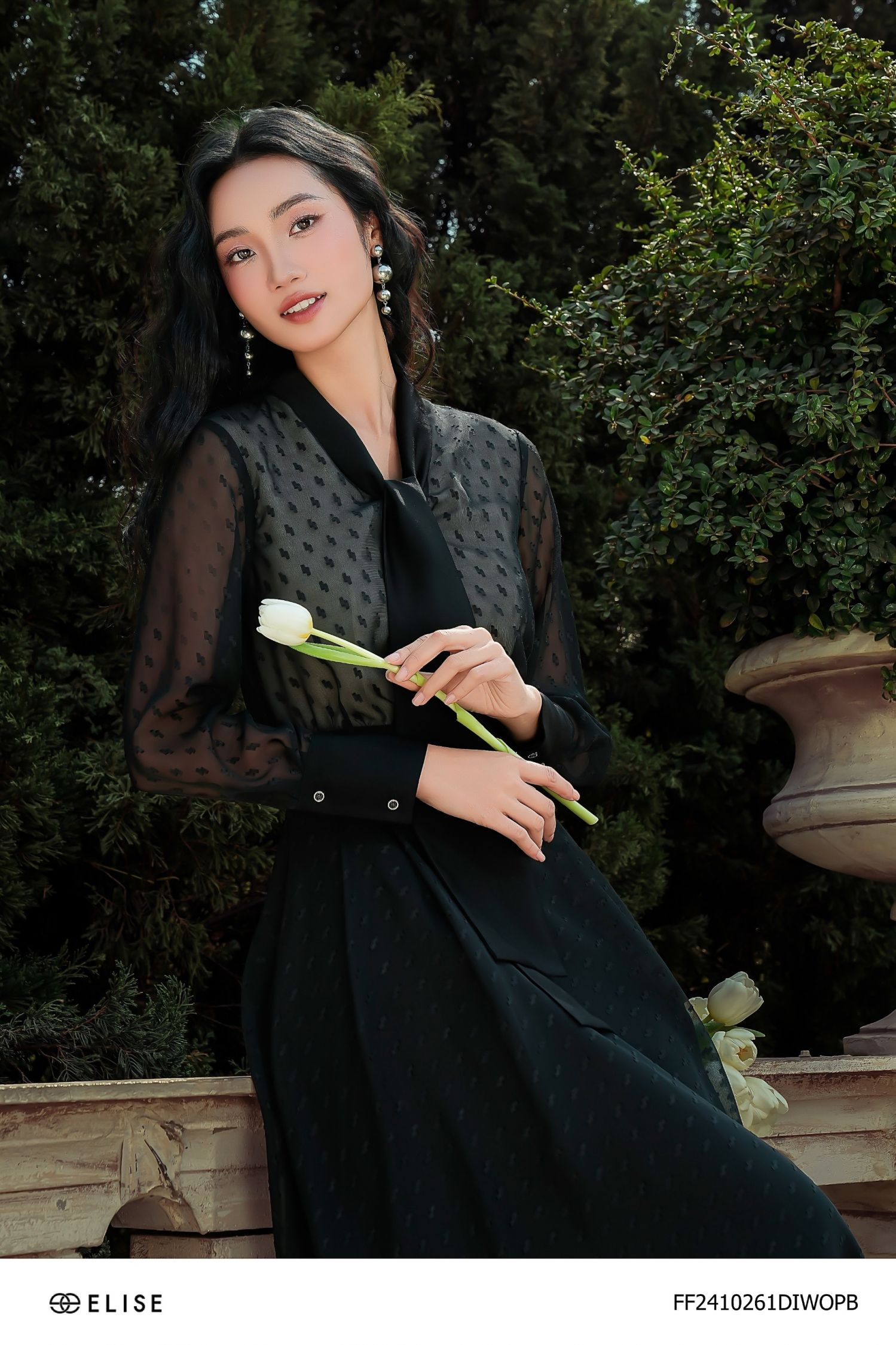 ĐẦM CHIFFON ĐEN HT CỔ LỤA
