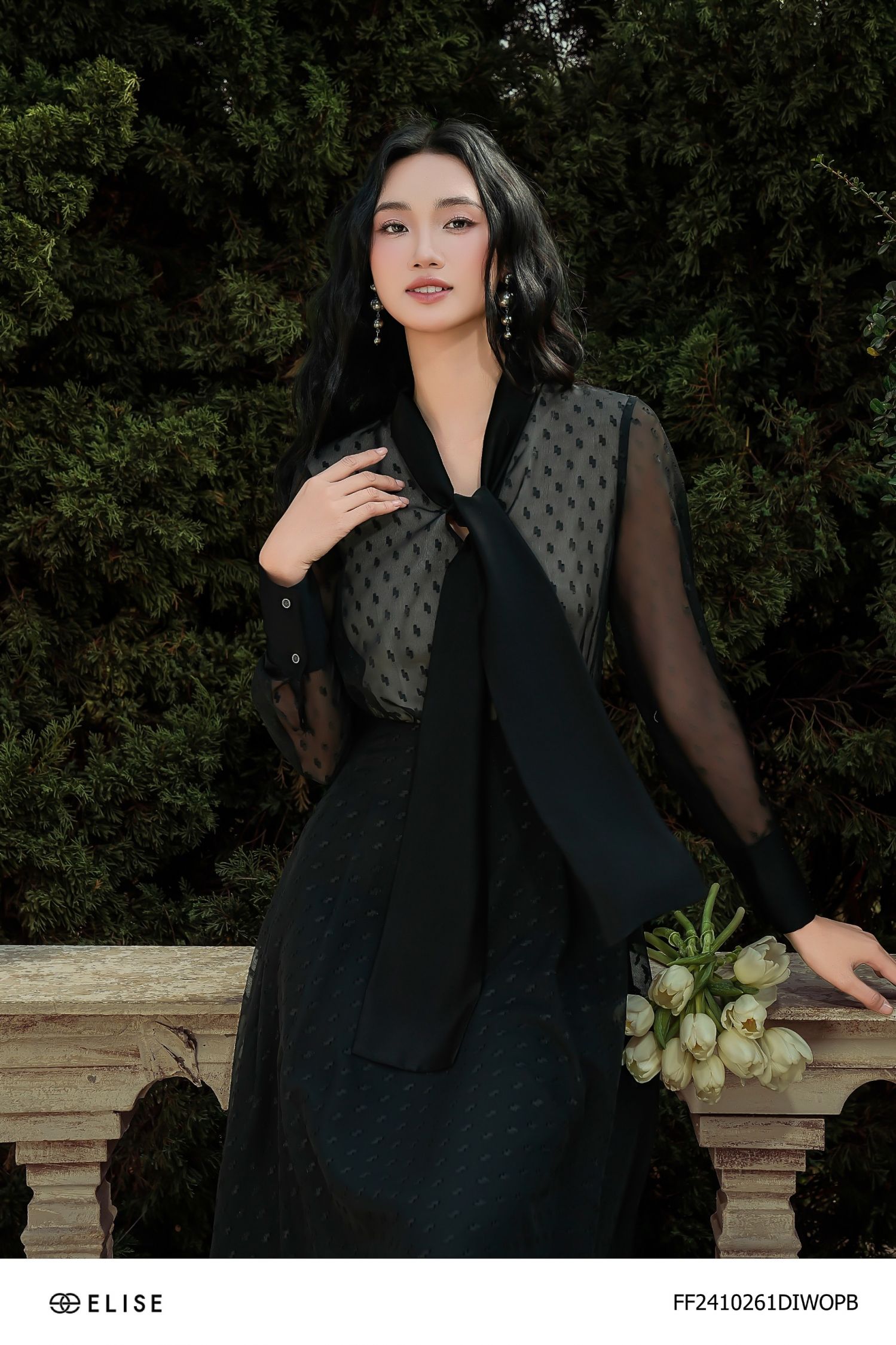 ĐẦM CHIFFON ĐEN HT CỔ LỤA