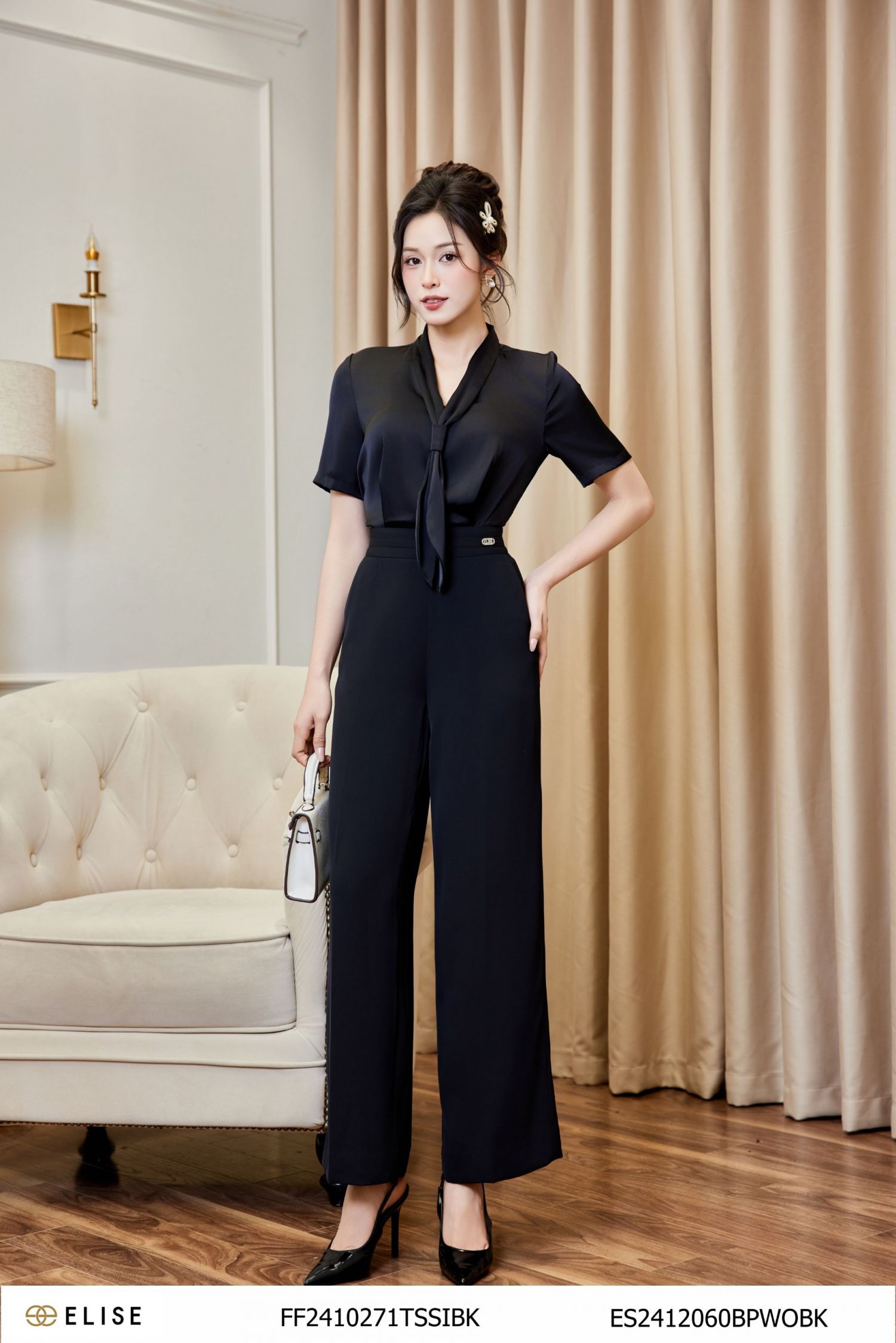 QUẦN SUÔNG ĐEN CẠP ĐÍNH THANH ELISE