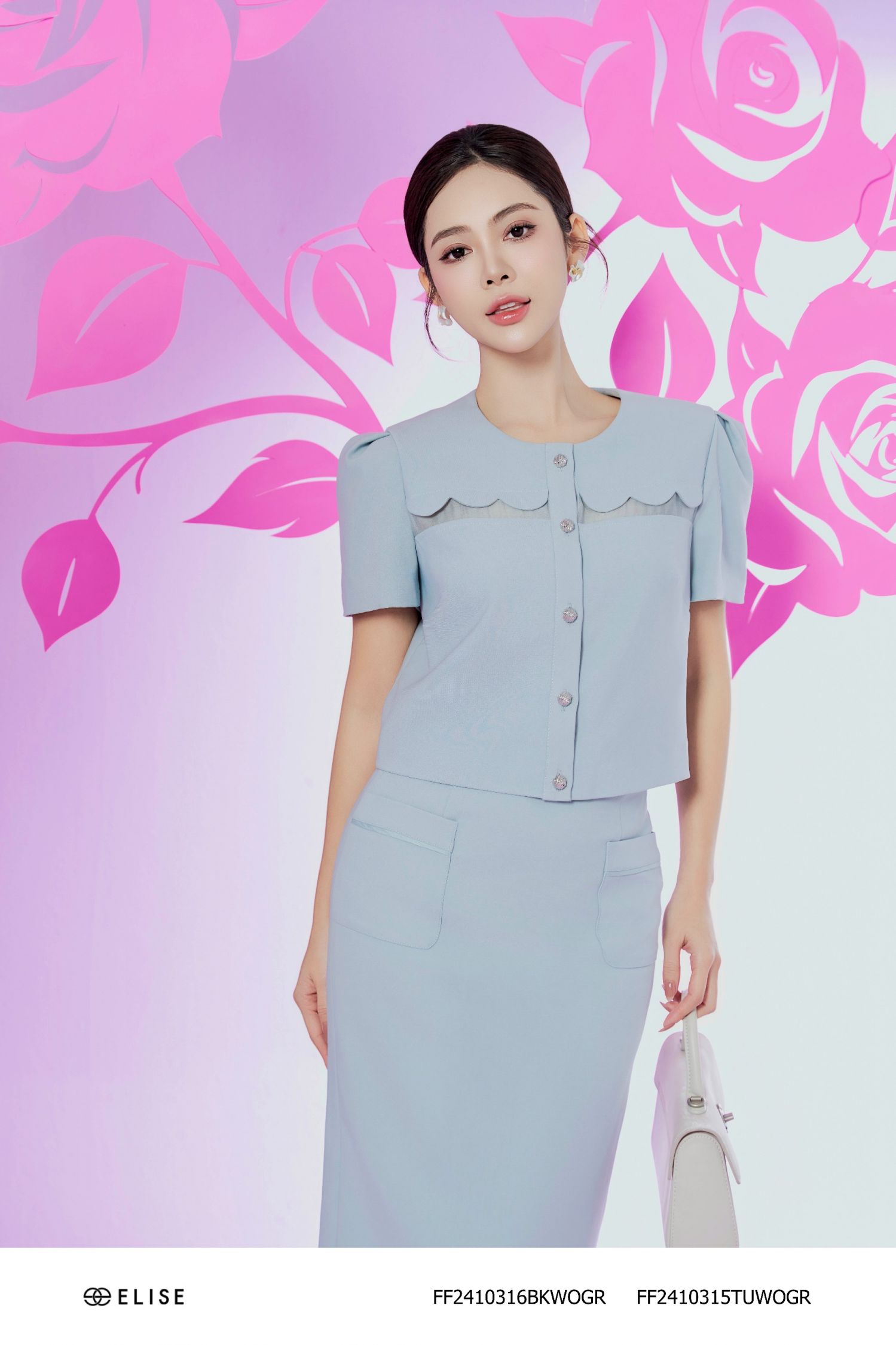 JUPE BÚT CHÌ XANH GHI ỐP TÚI PHỐI TƠ