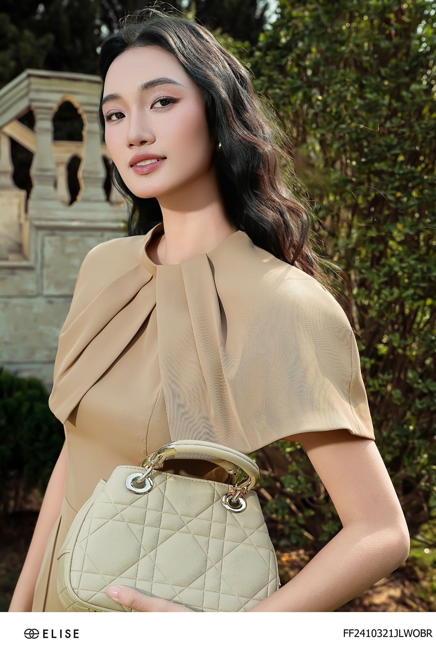 JUMPSUIT DÀI NÂU TAY CAPE XẾP LY