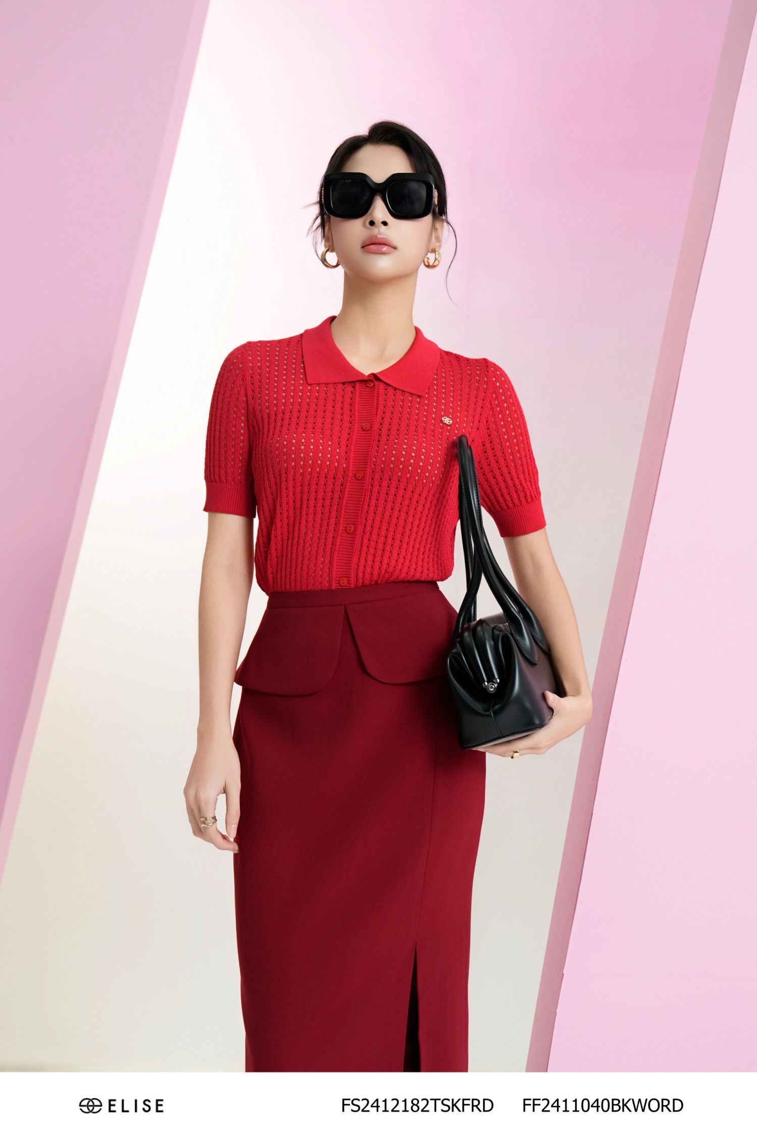JUPE ĐỎ XẺ BÊN CẠP PEPLUM