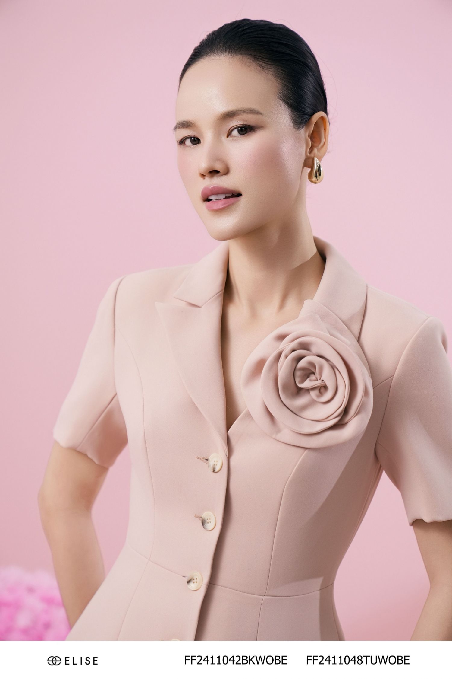 VEST BE HỒNG PEPLUM ĐÍNH HOA NGỰC
