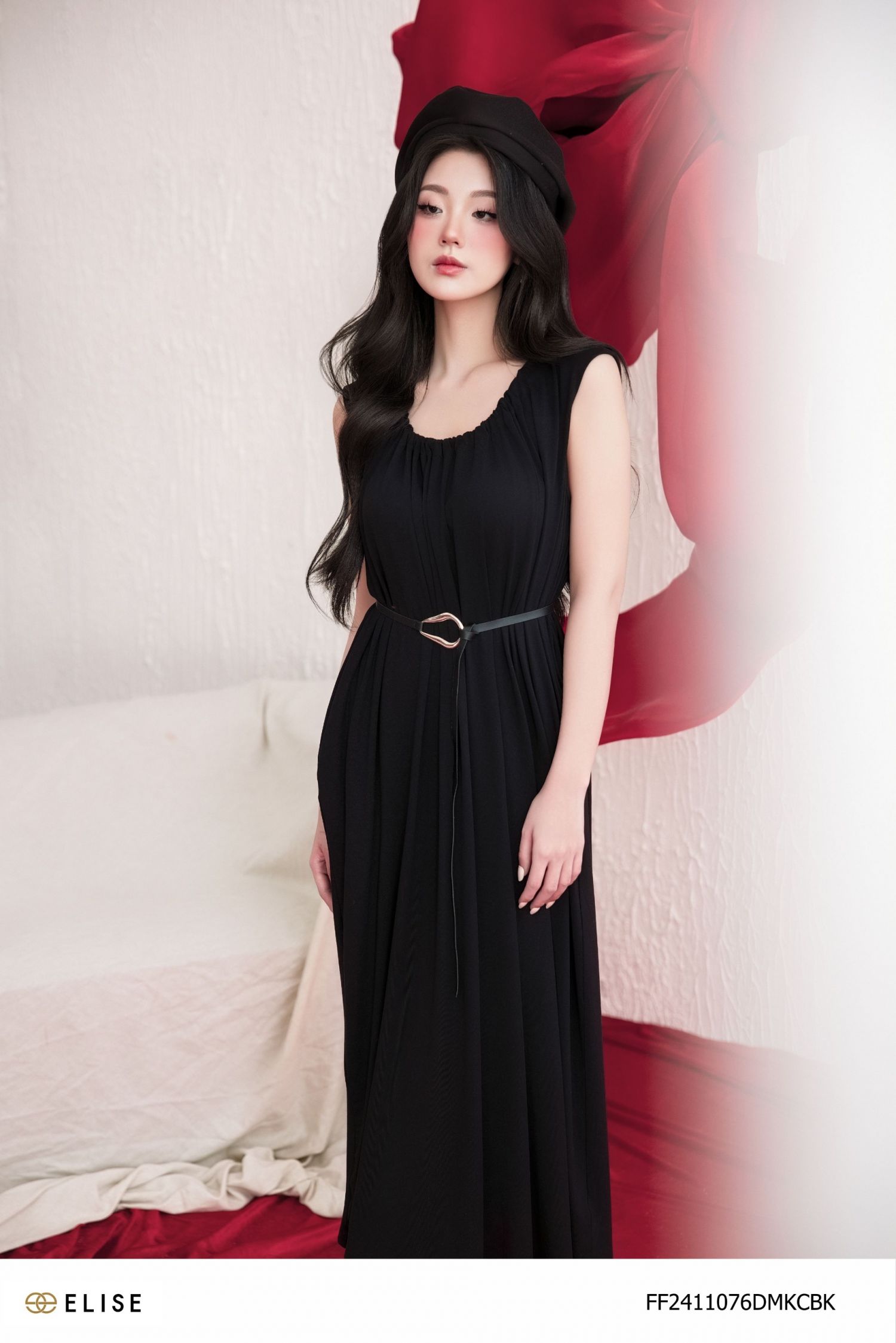 ĐẦM COTTON ĐEN NHÚN LY CỔ