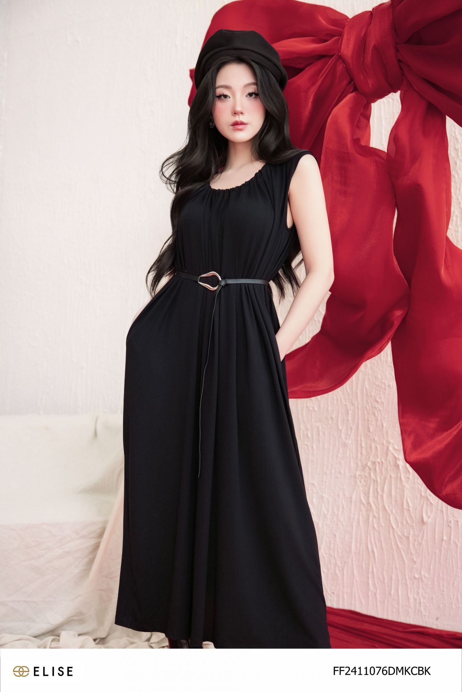 ĐẦM COTTON ĐEN NHÚN LY CỔ