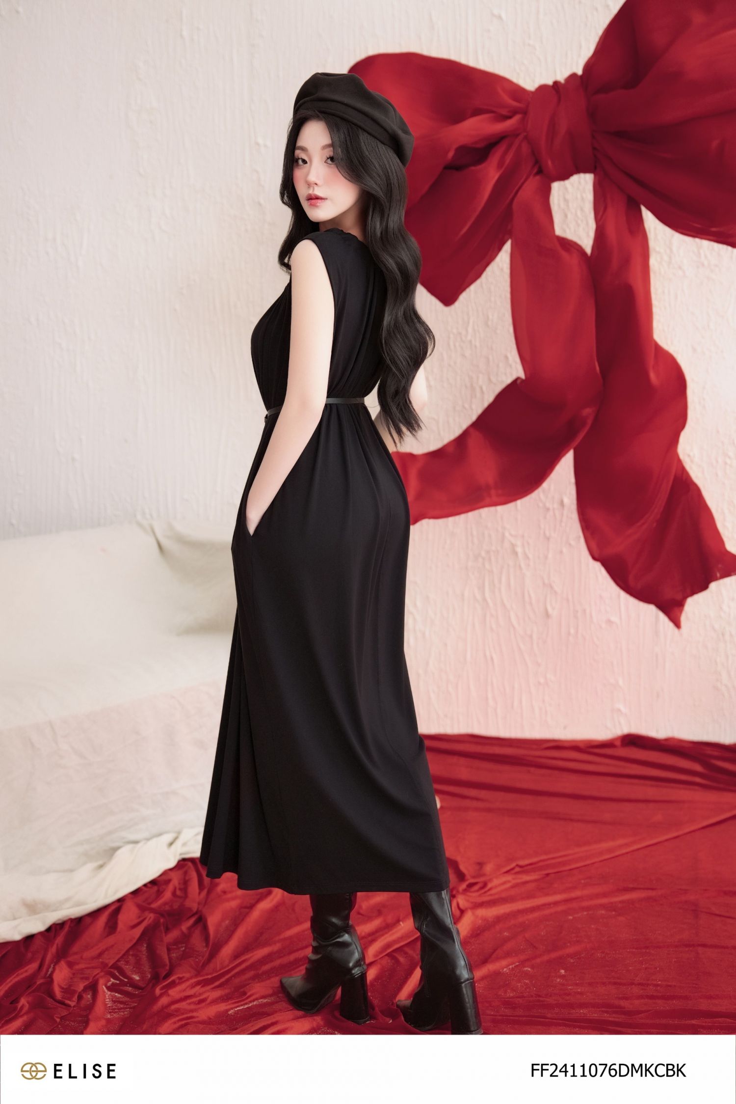 ĐẦM COTTON ĐEN NHÚN LY CỔ
