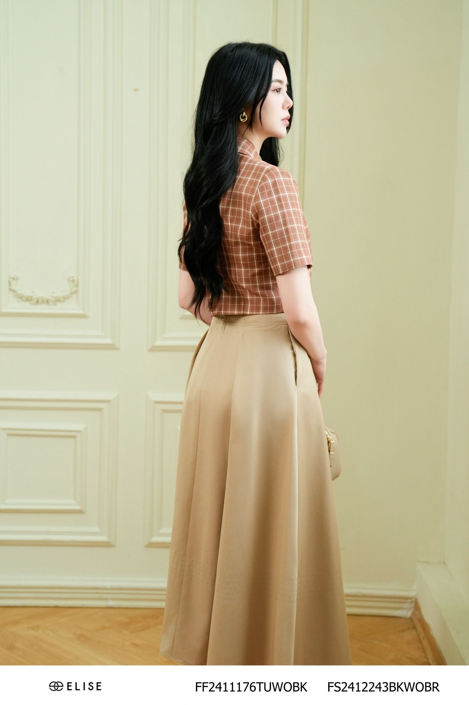 VEST LỬNG KẺ NÂU NGẮN TAY