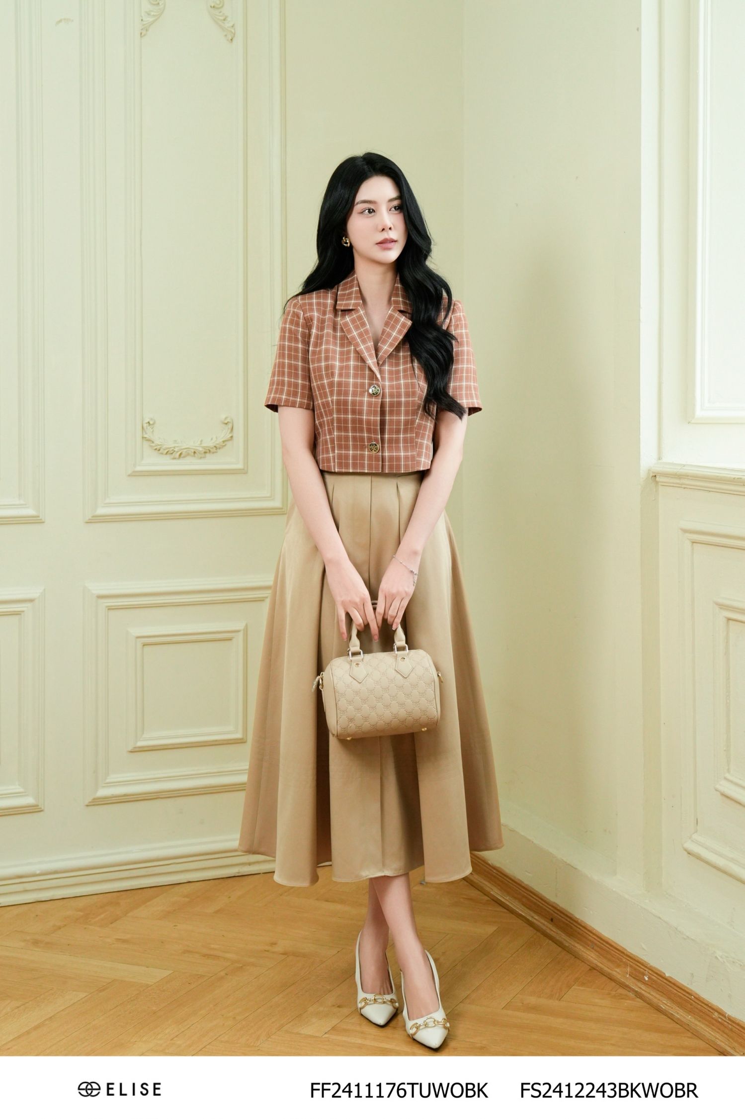 VEST LỬNG KẺ NÂU NGẮN TAY