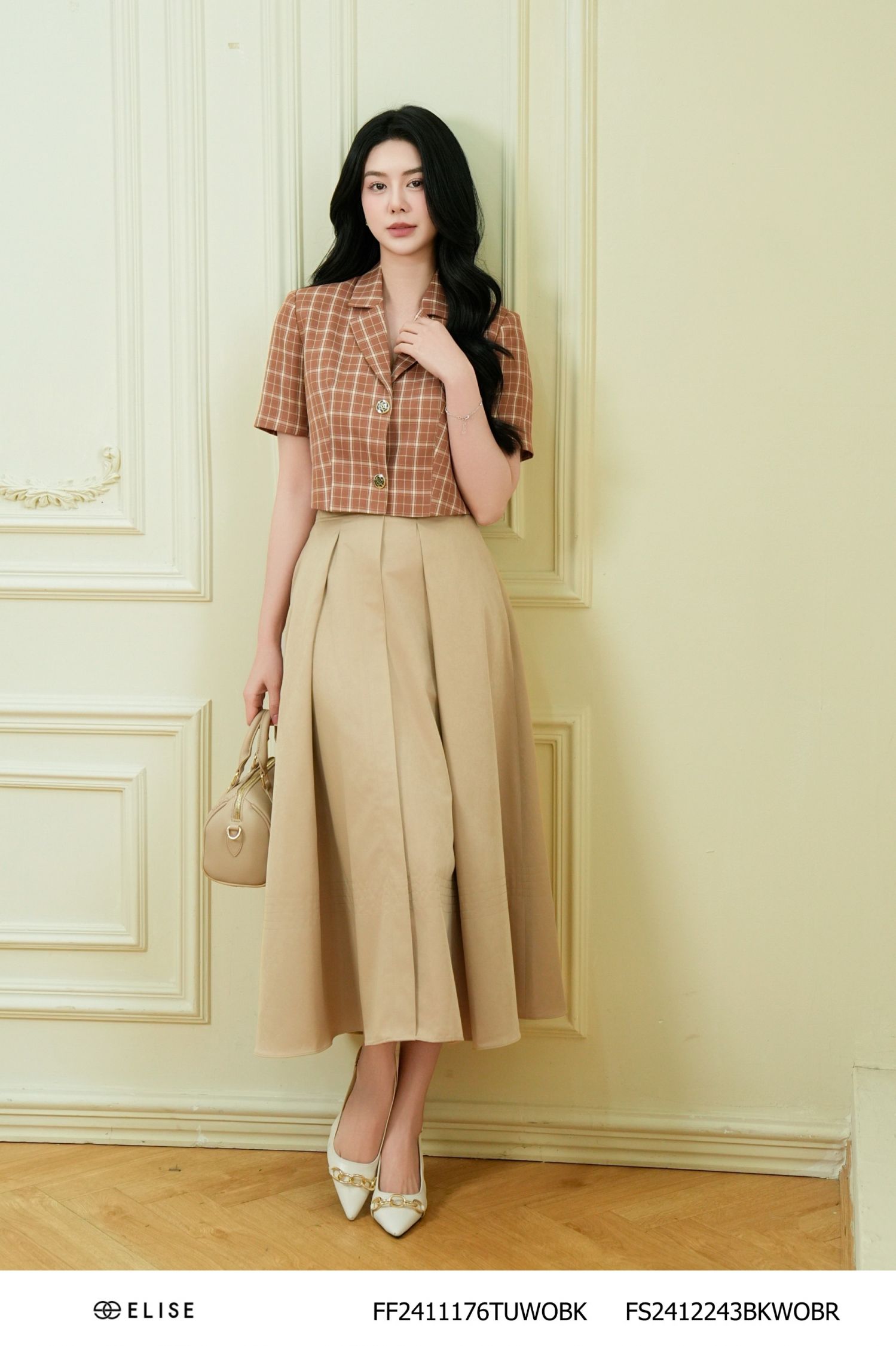 VEST LỬNG KẺ NÂU NGẮN TAY