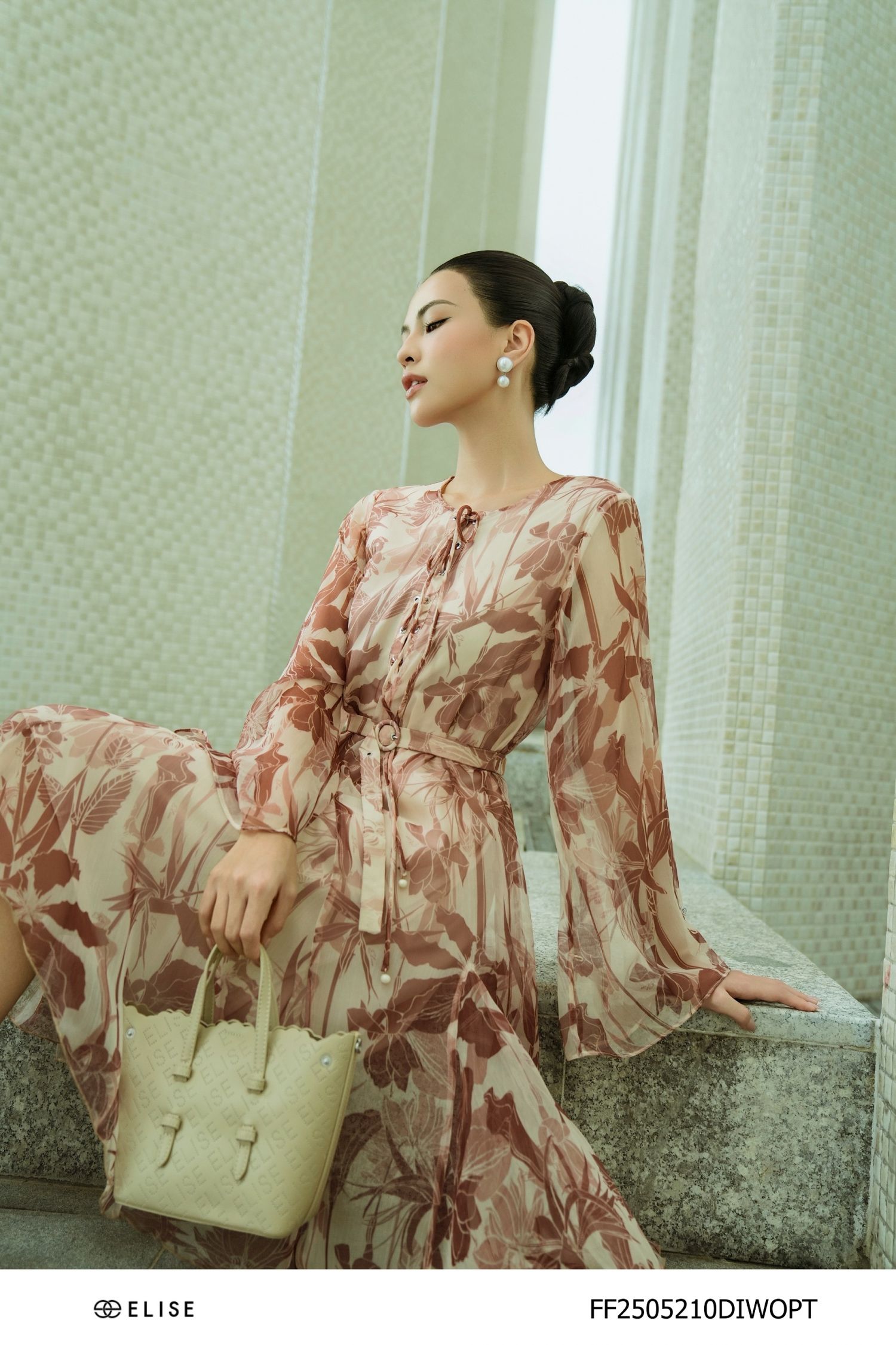 ĐẦM VOAN BE HT NÂU ĐAN DÂY TRƯỚC